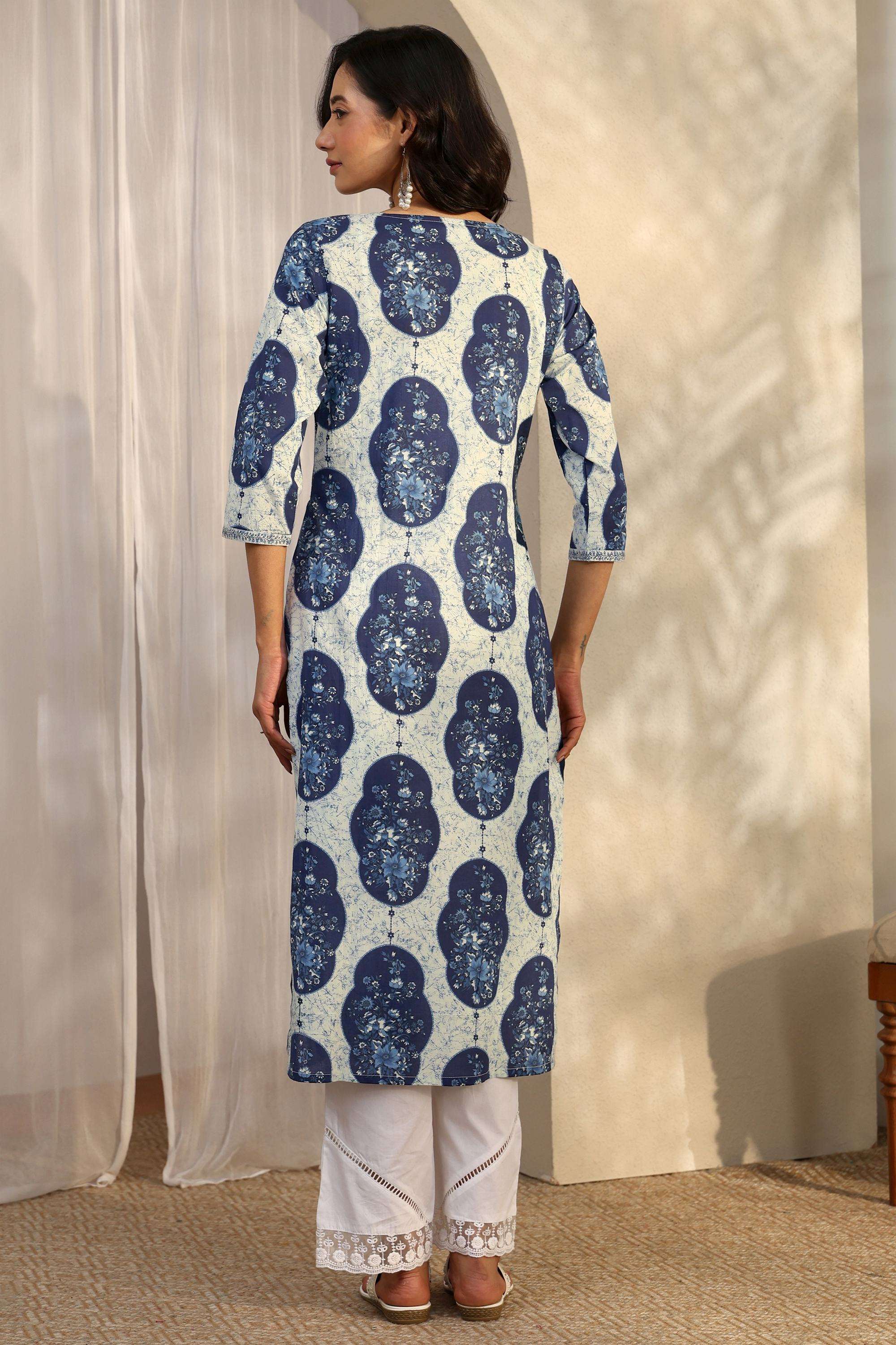 Floral-Cotton-Round-Neck-Women-Festive-Wear-Kurta