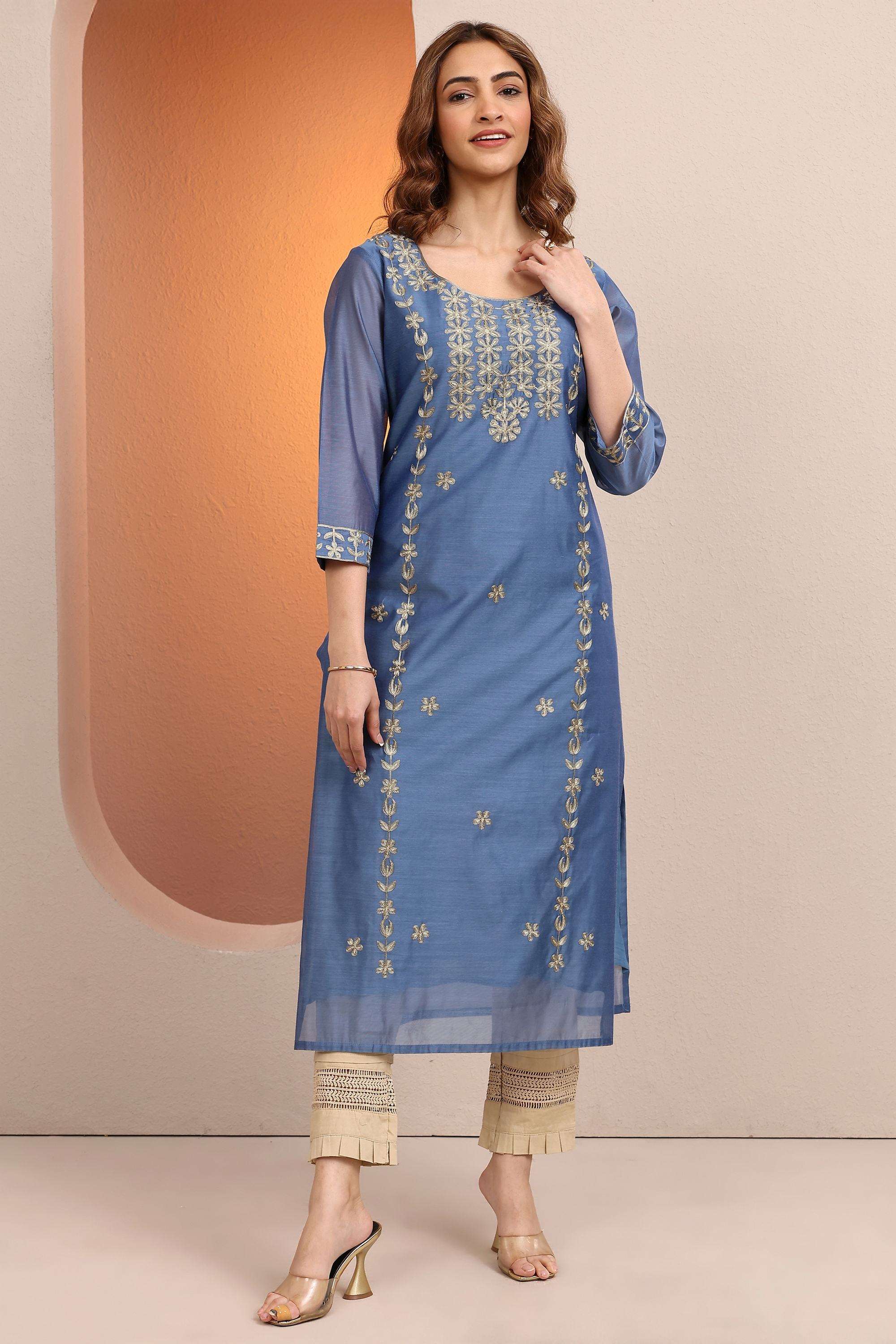 Embroidered-Silk-Round-Neck-Women-Festive-Wear-Kurta