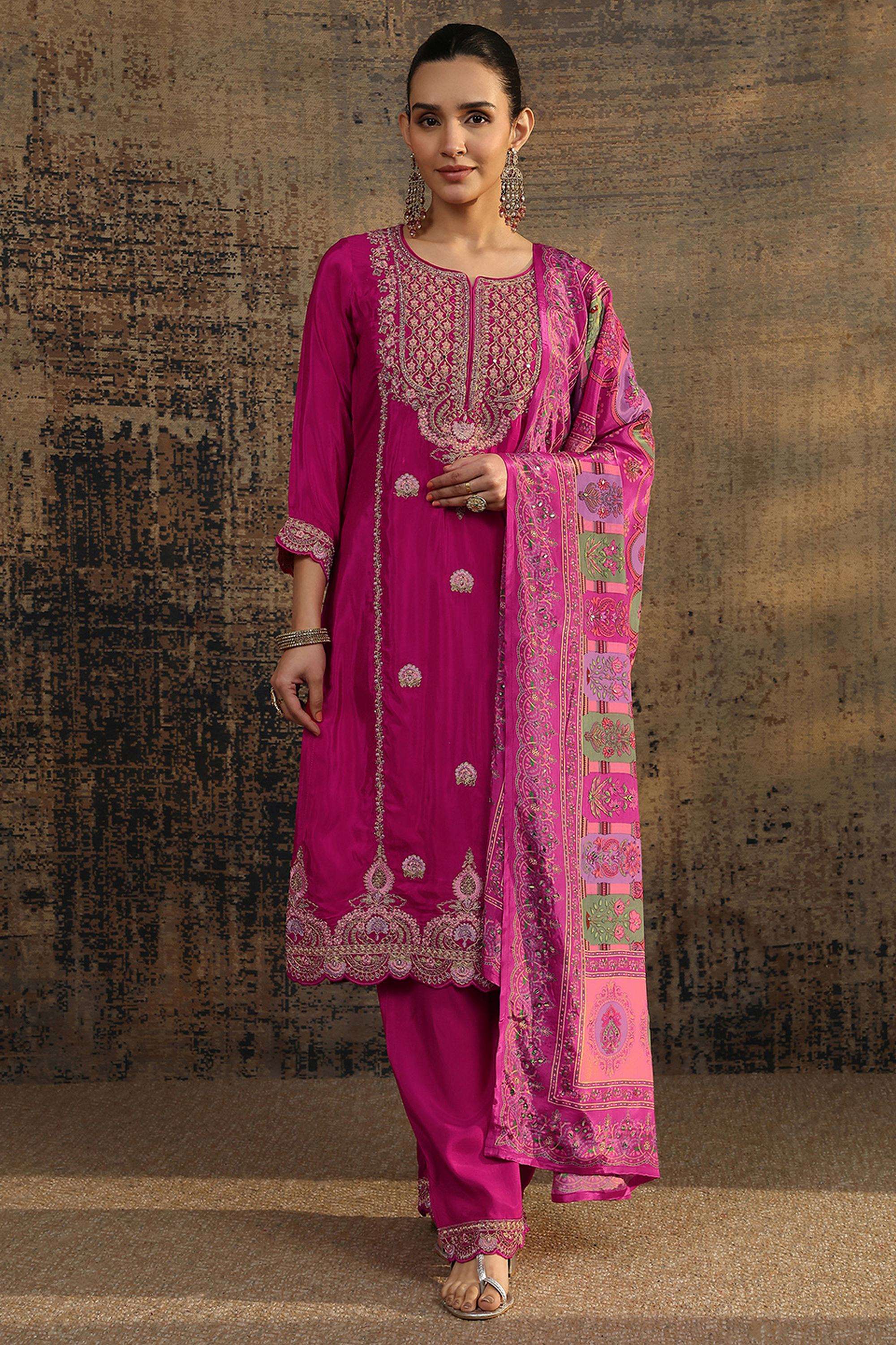 Embroidered-Crepe-Round-Neck-Women-Kurta-with-Pant-and-Dupatta