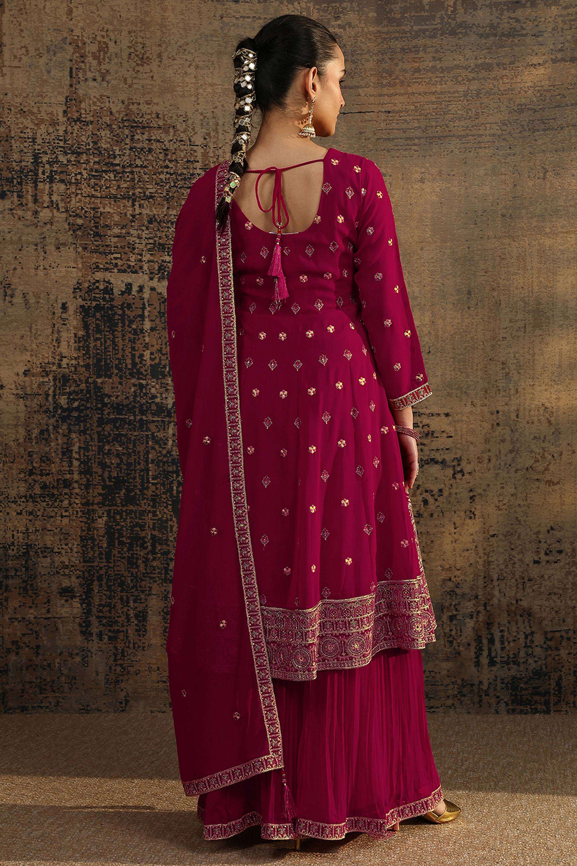Embroidered-Georgette-Round-Neck-Women-Kurta-with-Palazzo-and-Dupatta