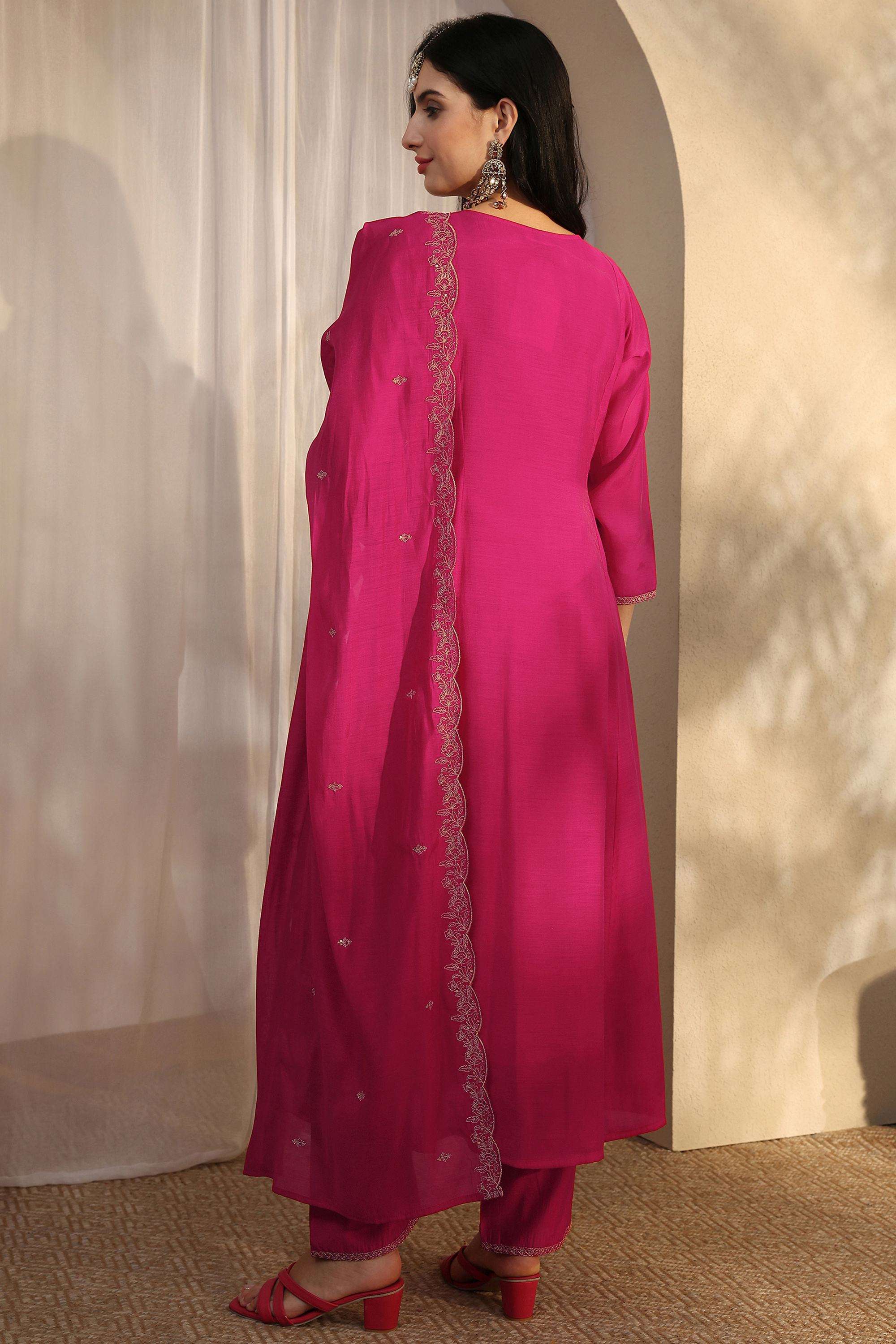 Embroidered-Blended-Fabric-Round-Neck-Women-Kurta-with-Pant-and-Dupatta