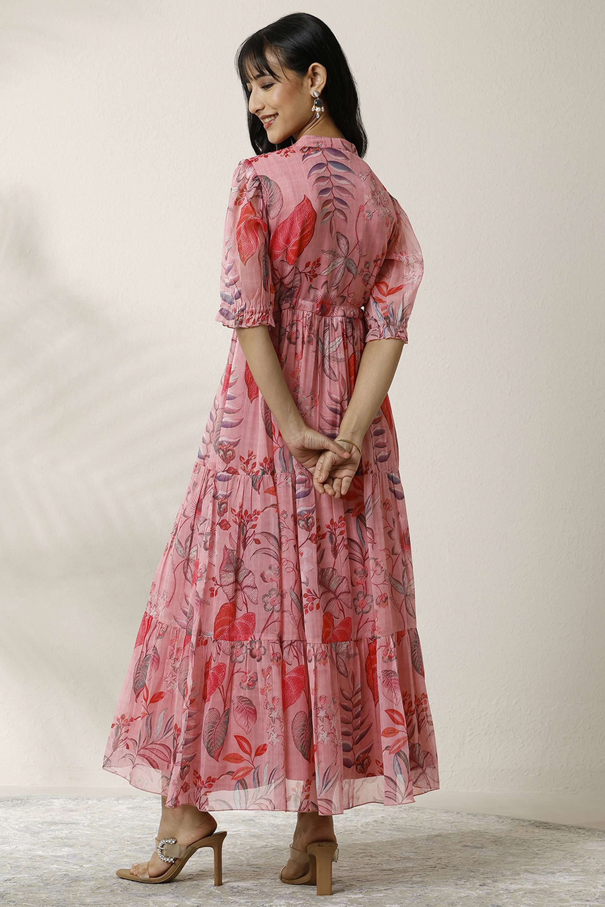 Printed-V-Neck-Chiffon-Women-Dress
