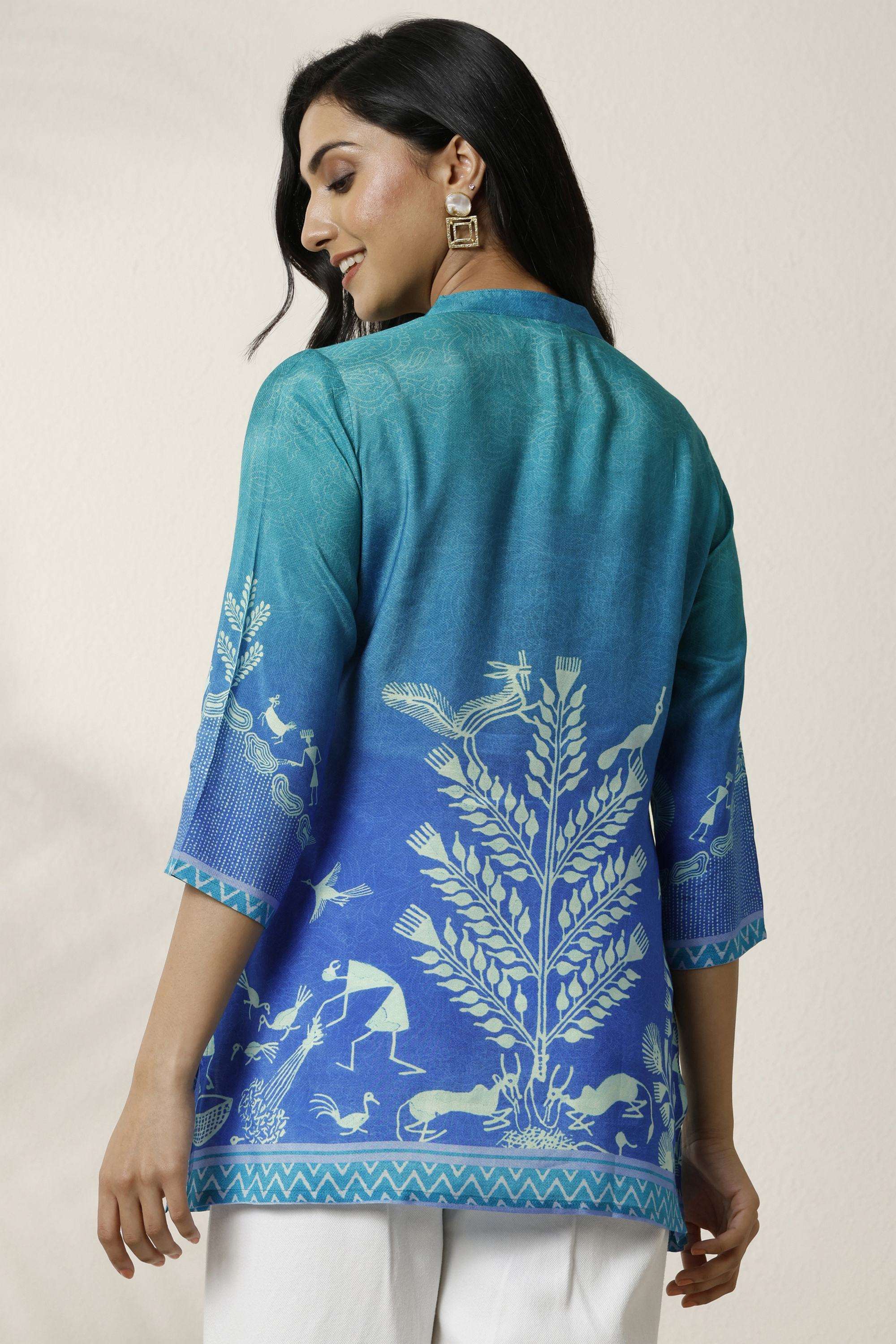 Printed-Muslin-Collared-Women-Tunic