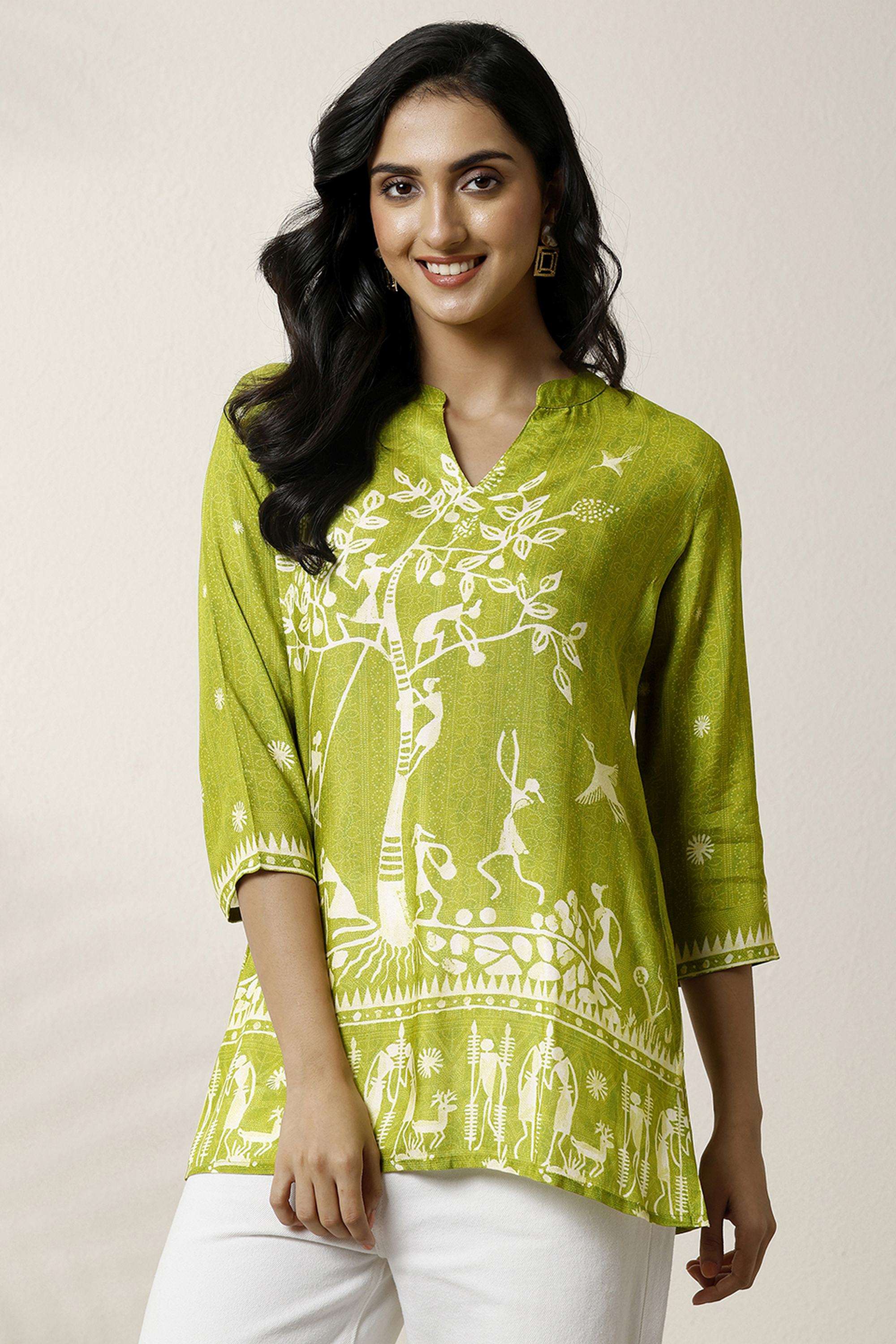 Printed-Muslin-V-Neck-Women-s-Festive-Wear-Kurti