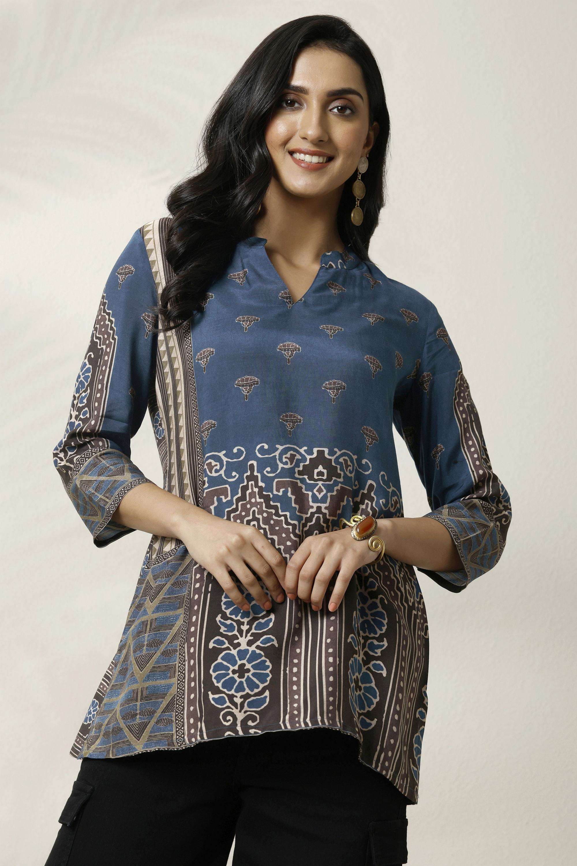 Printed-Muslin-Collared-Women-Tunic