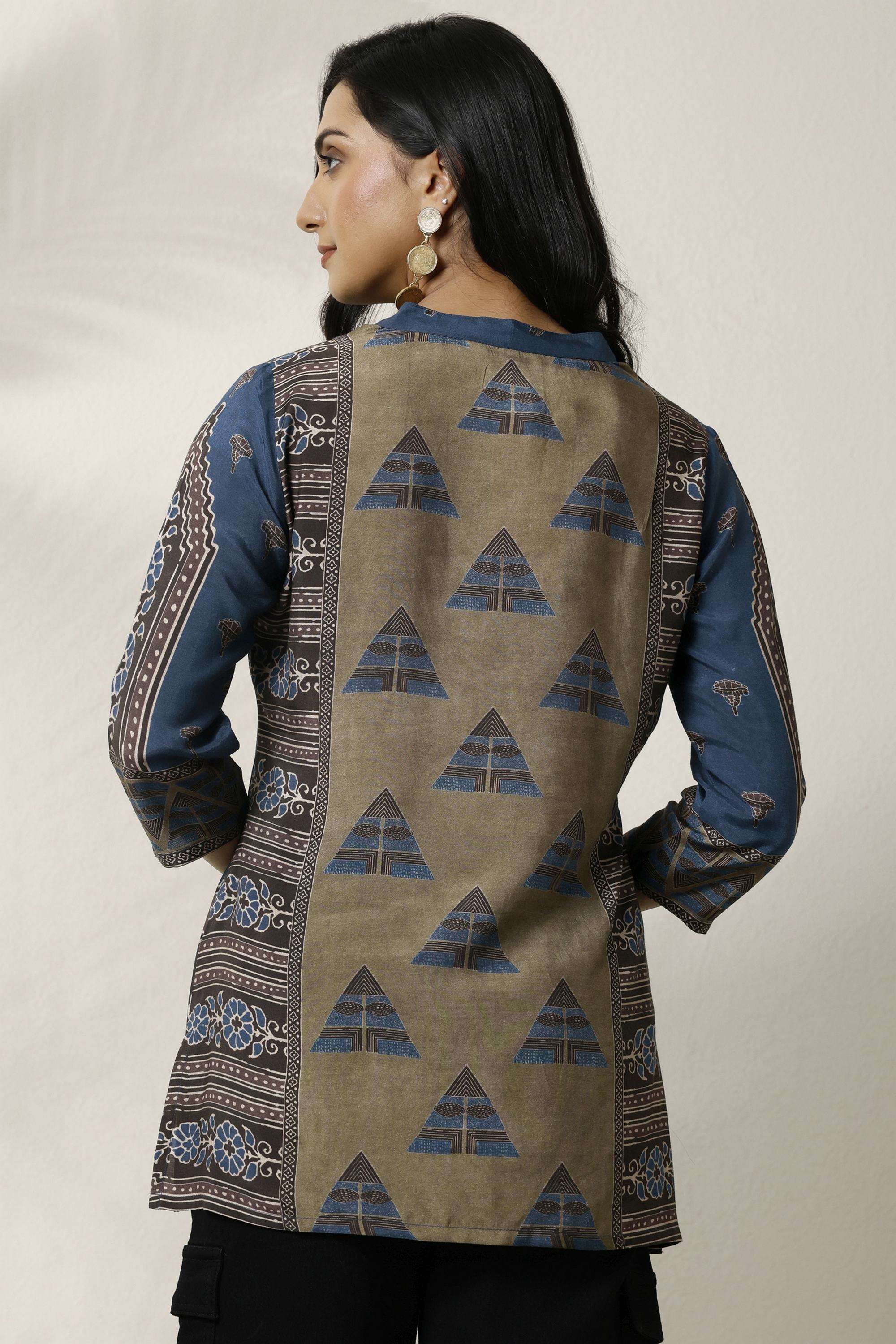Printed-Muslin-Collared-Women-Tunic