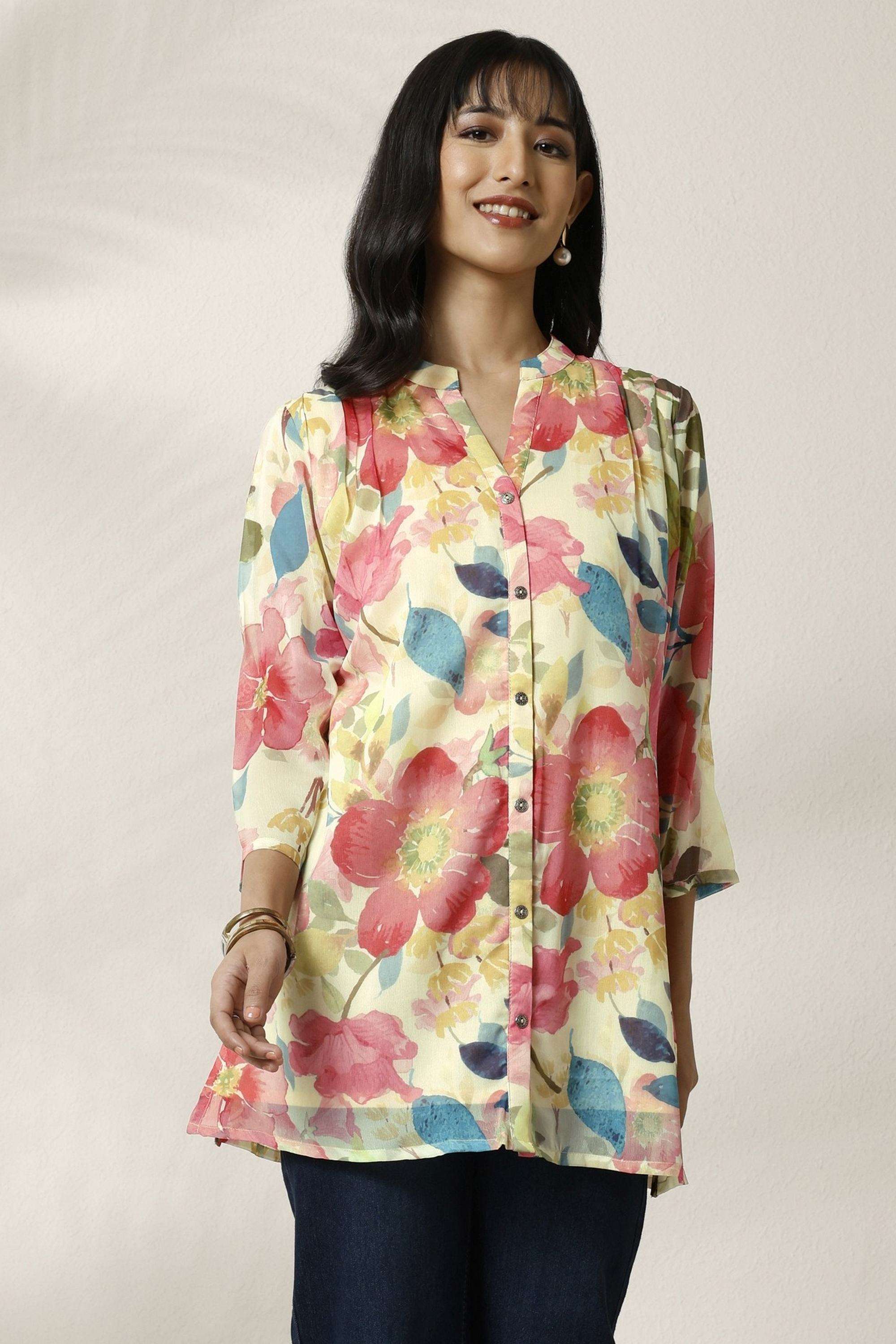 Printed-Round-Neck-Chiffon-Women-s-Ethnic-Shirt