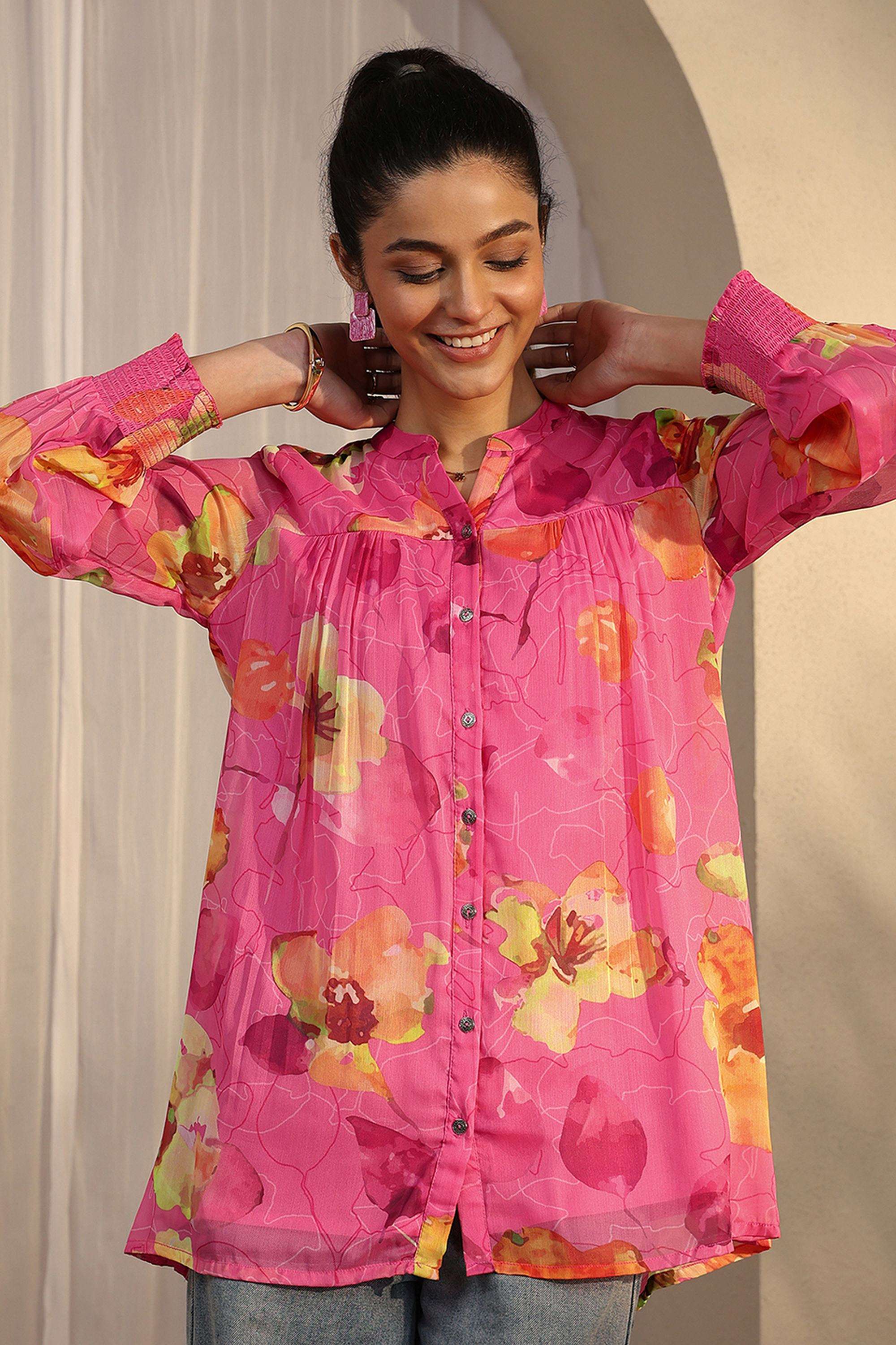 Printed-Round-Neck-Chiffon-Women-s-Ethnic-Shirt