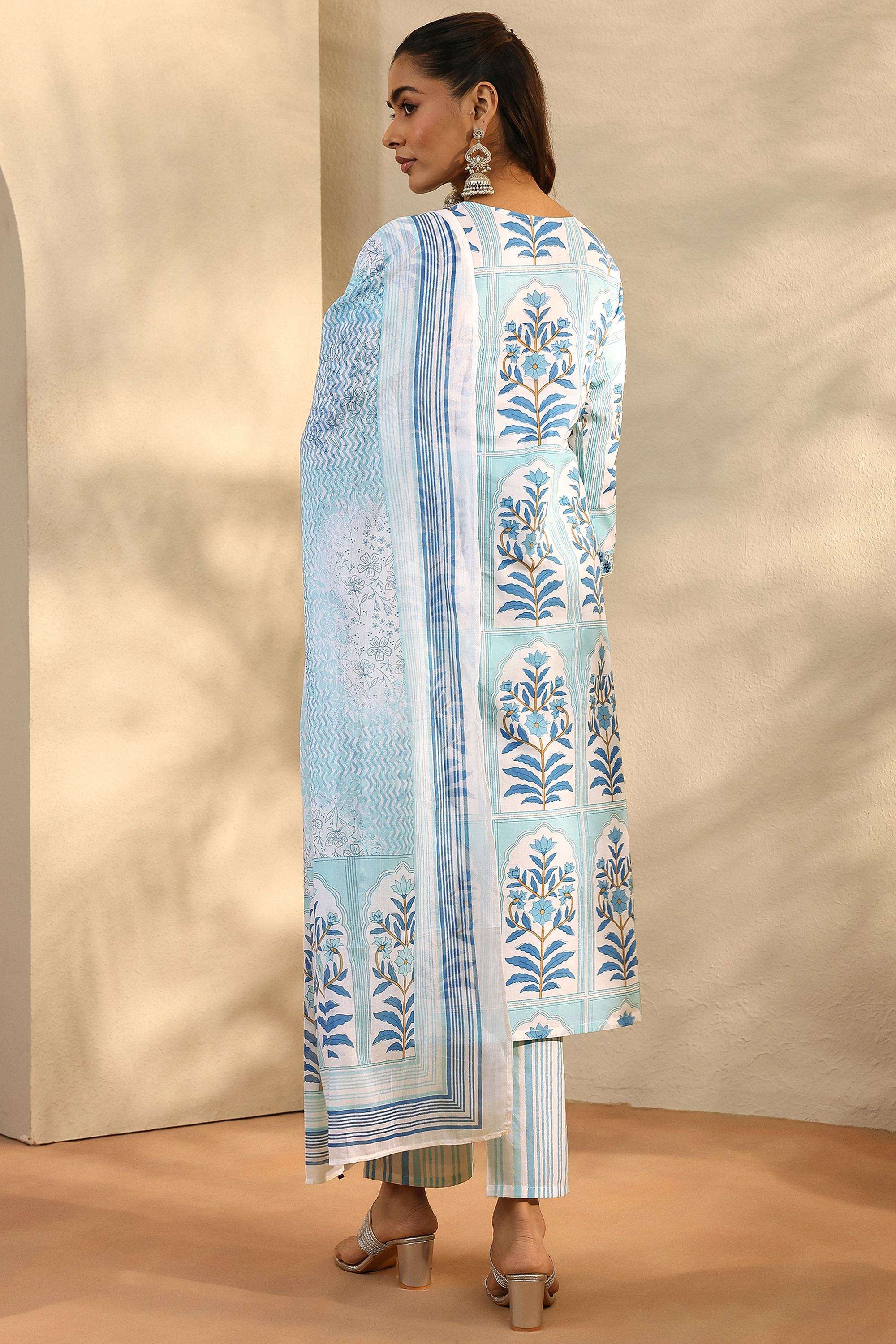 Floral-Cotton-V-Neck-Women-Kurta-with-Pant-and-Dupatta