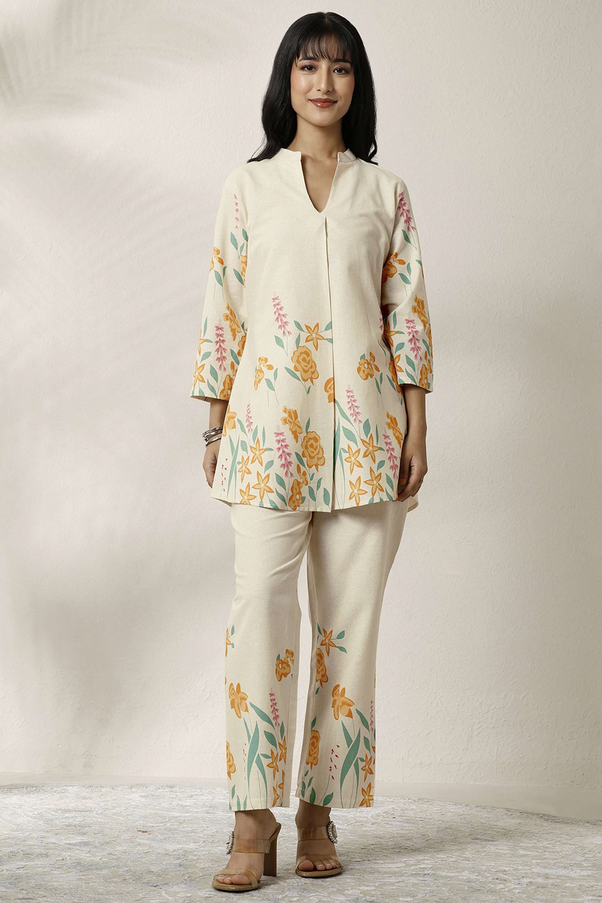 Printed-cotton-blend-Straight-Fit-Women-s-Co-Ord-Set