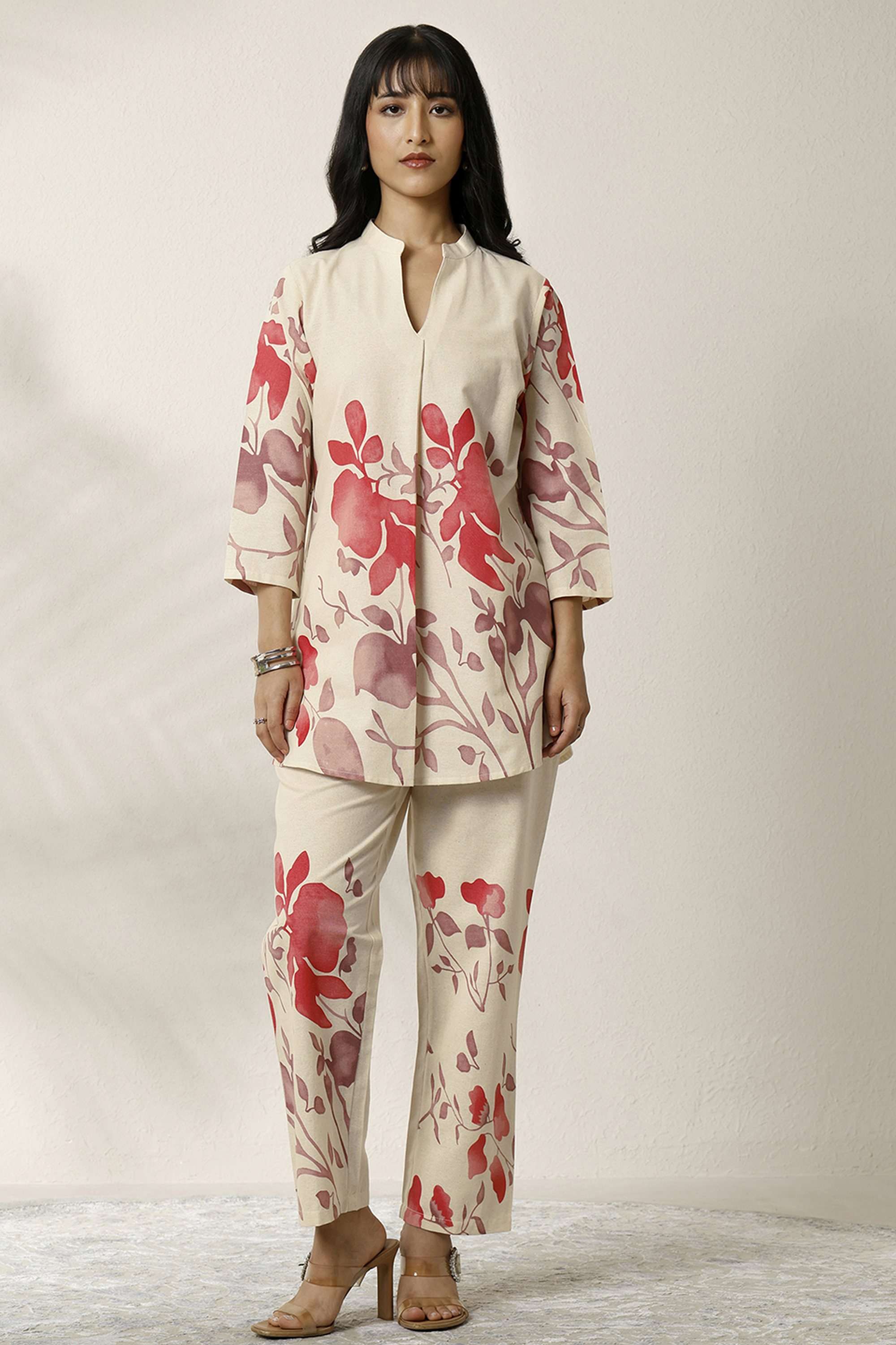 Printed-cotton-blend-Straight-Fit-Women-s-Co-Ord-Set
