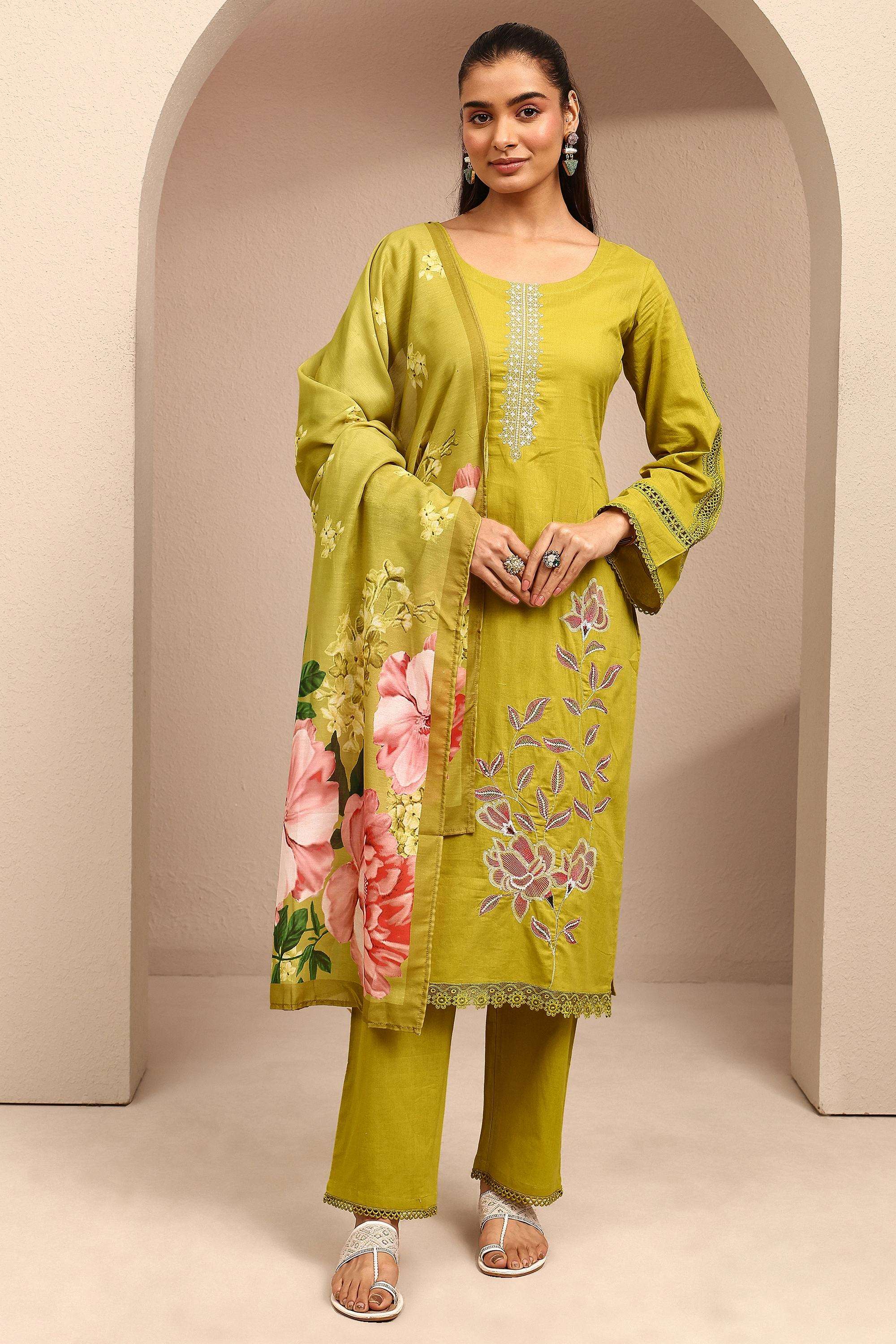 Floral-Cotton-Round-Neck-Women-Kurta-with-Pant-and-Dupatta