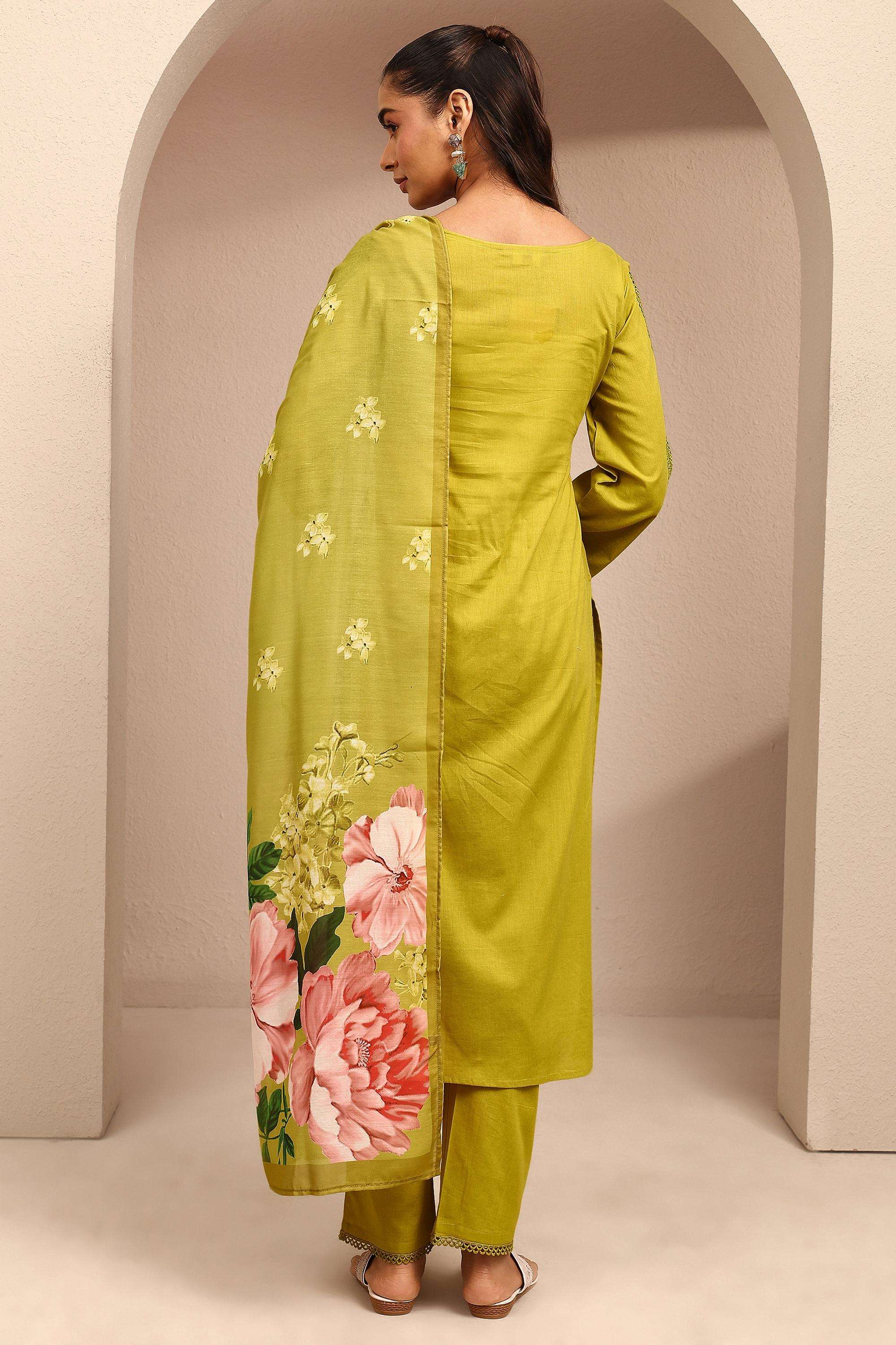 Floral-Cotton-Round-Neck-Women-Kurta-with-Pant-and-Dupatta