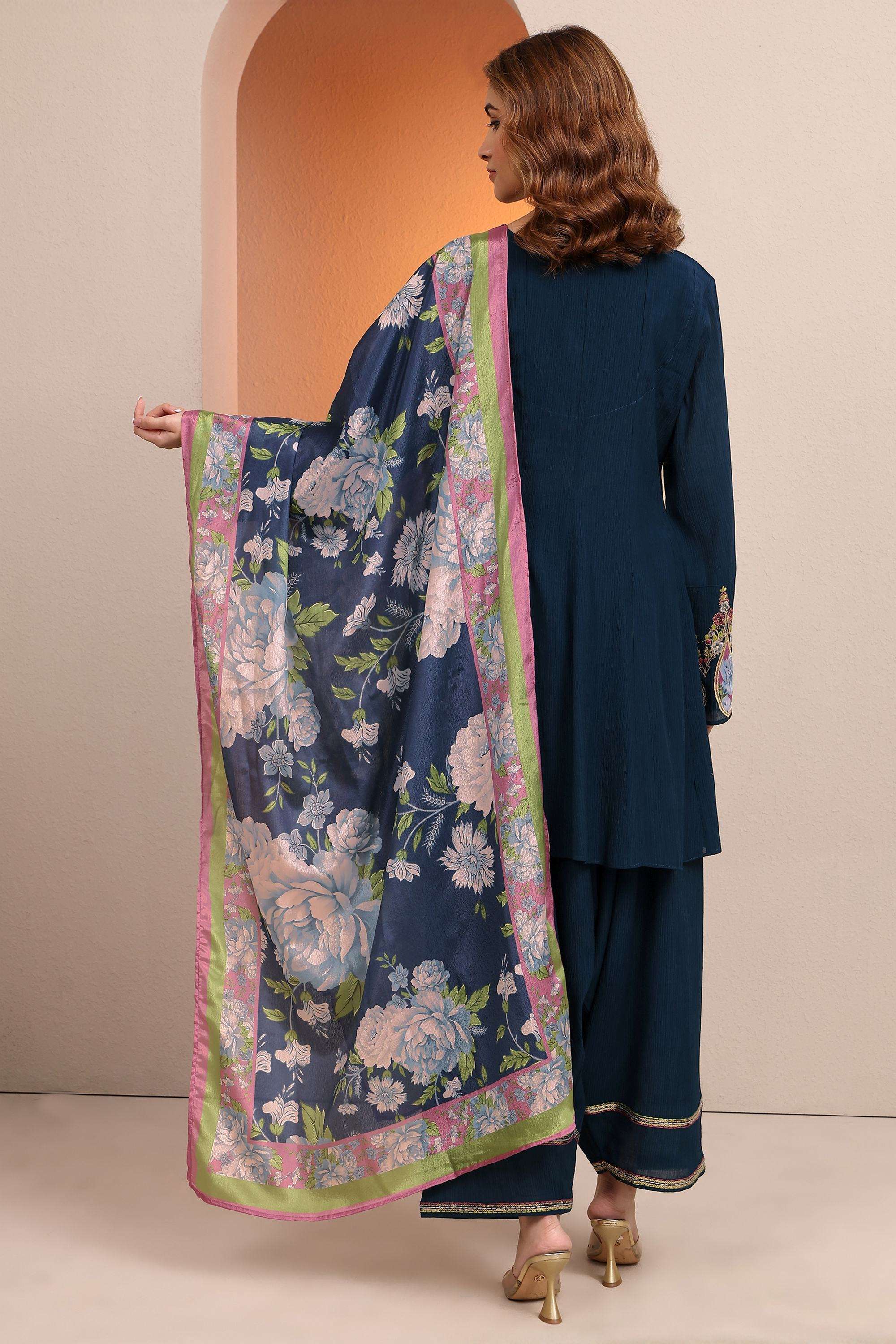 Embellished-Cotton-Blend-V-Neck-Women-Festive-Wear-Kurta-with-Salwar-and-Dupatta