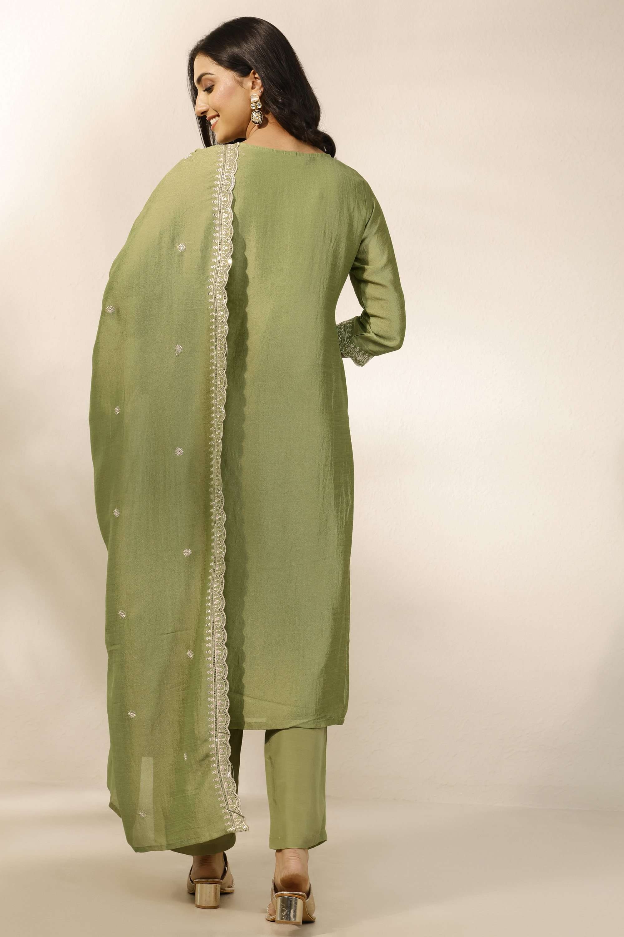 Embroidered-Round-Neck-Blended-Fabric-Women-Kurta-with-Pant-and-Dupatta