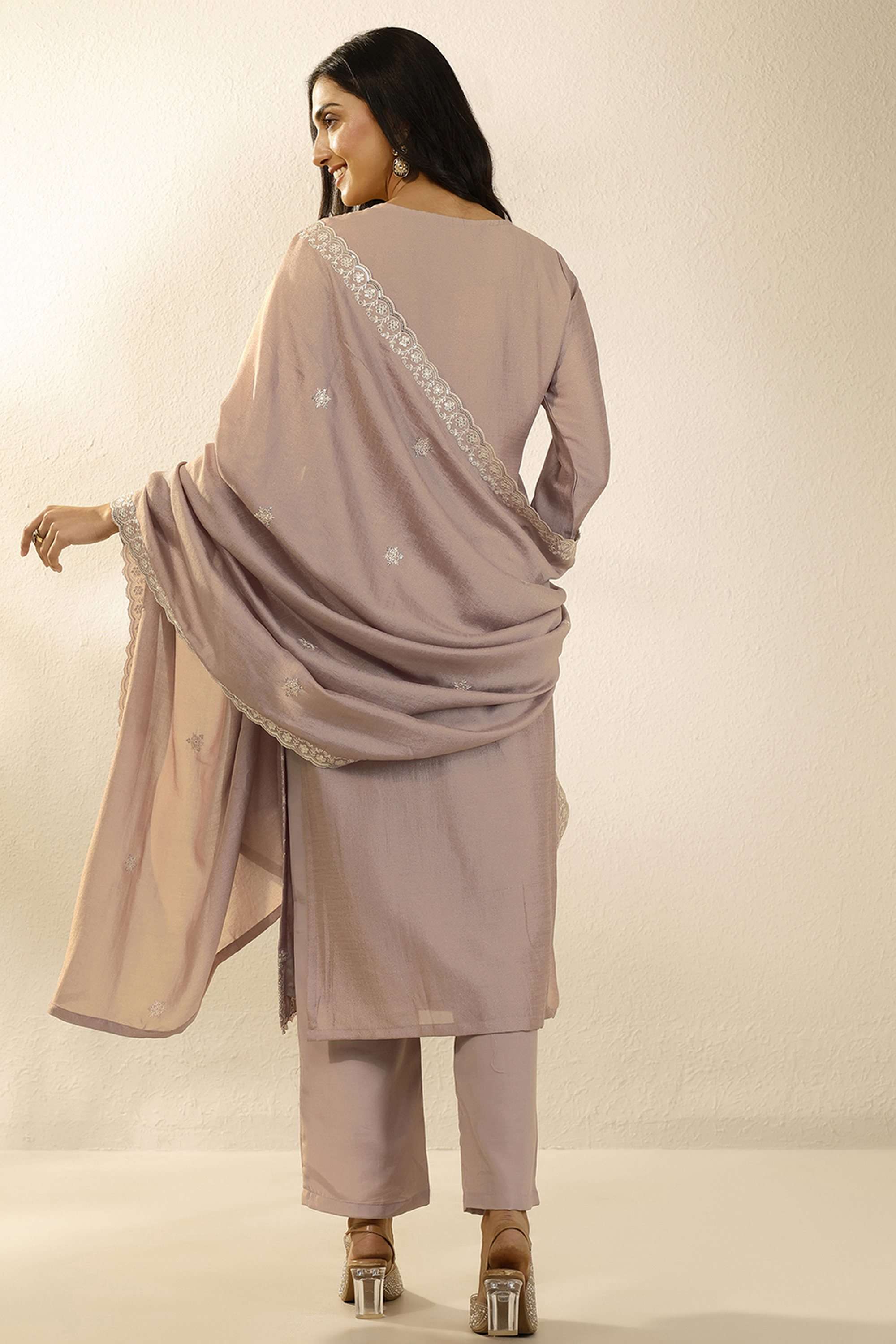 Embroidered-Round-Neck-Blended-Fabric-Women-Kurta-with-Pant-and-Dupatta