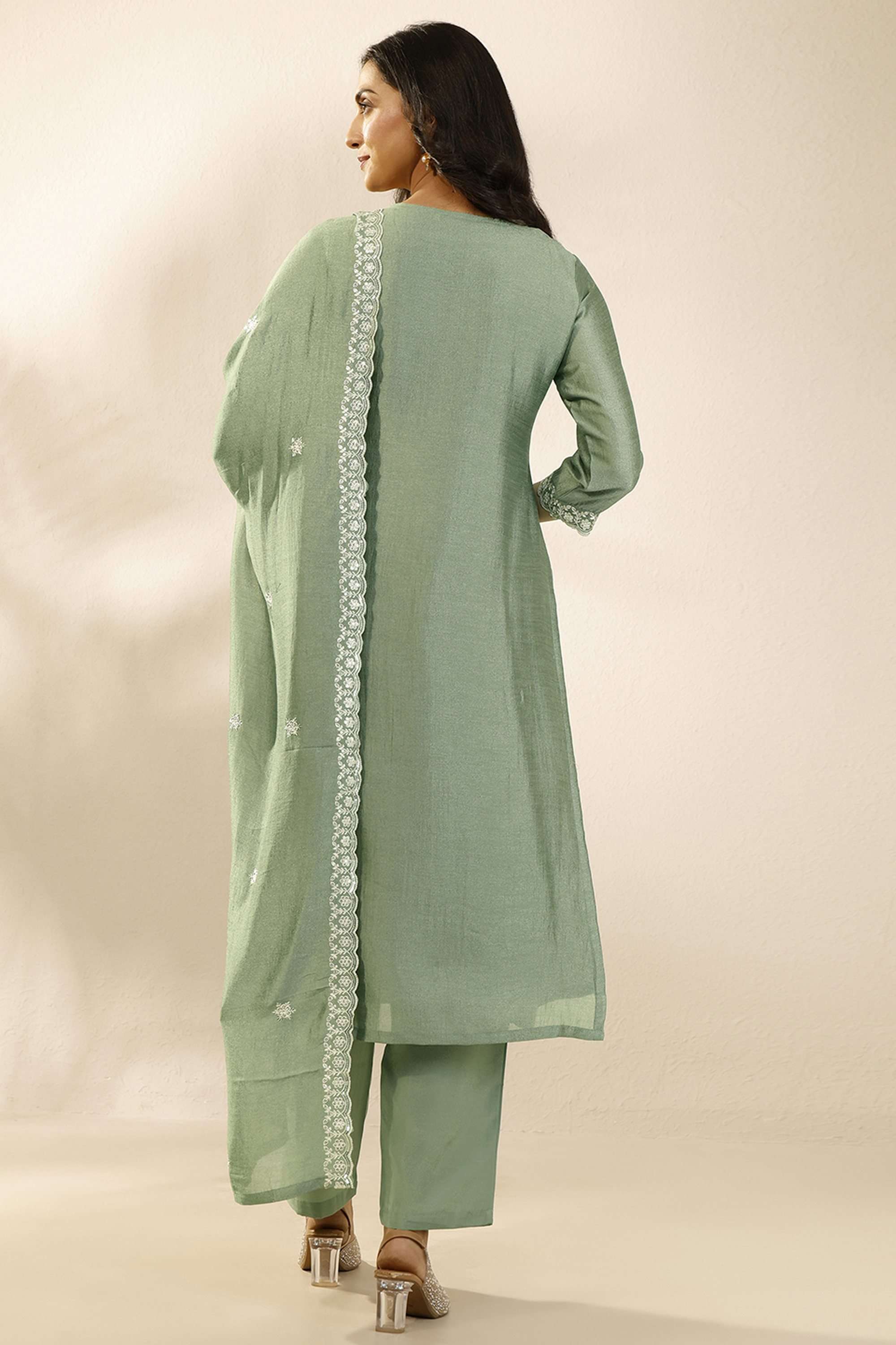 Embroidered-Round-Neck-Blended-Fabric-Women-Kurta-with-Pant-and-Dupatta
