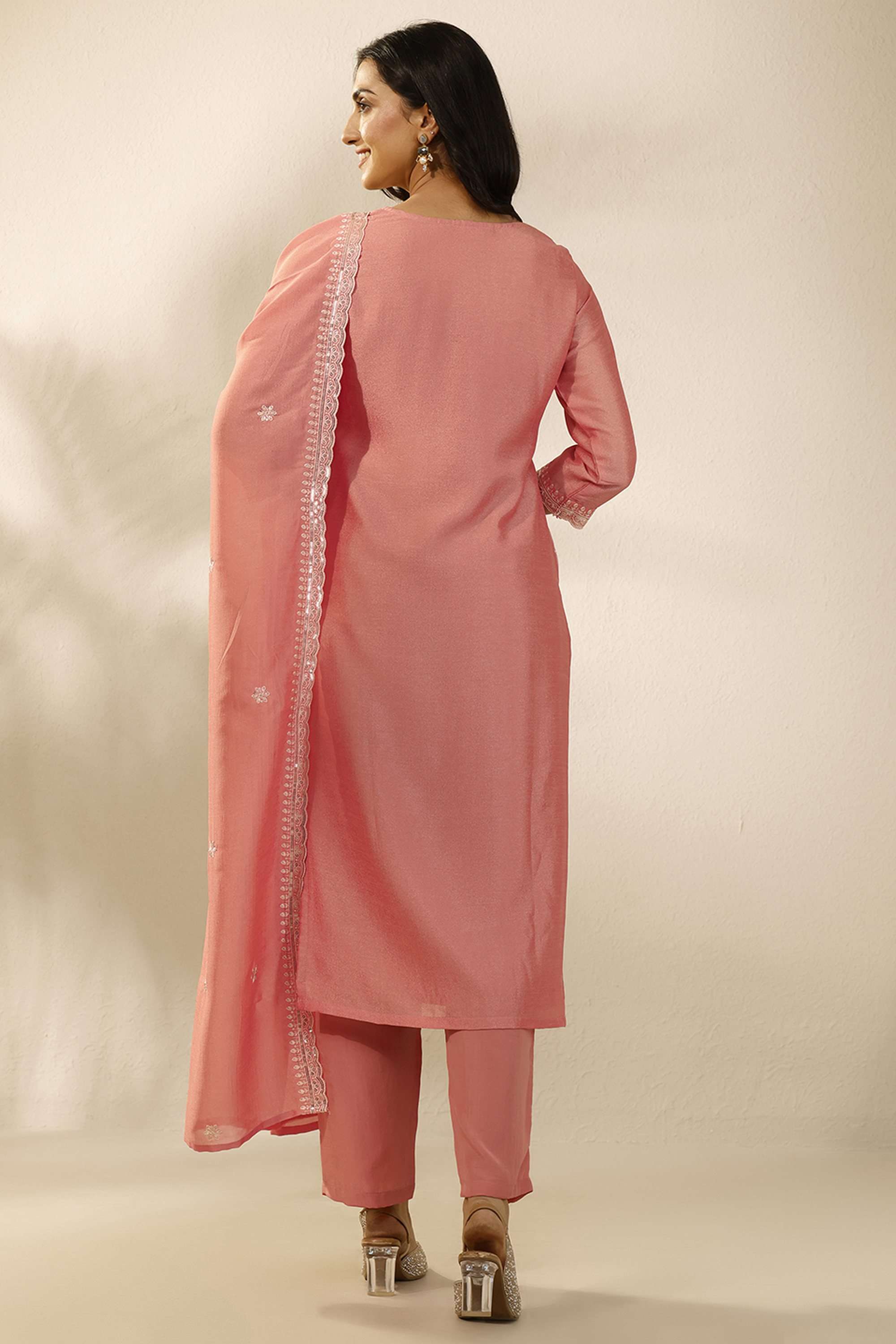 Embroidered-Round-Neck-Blended-Fabric-Women-Kurta-with-Pant-and-Dupatta