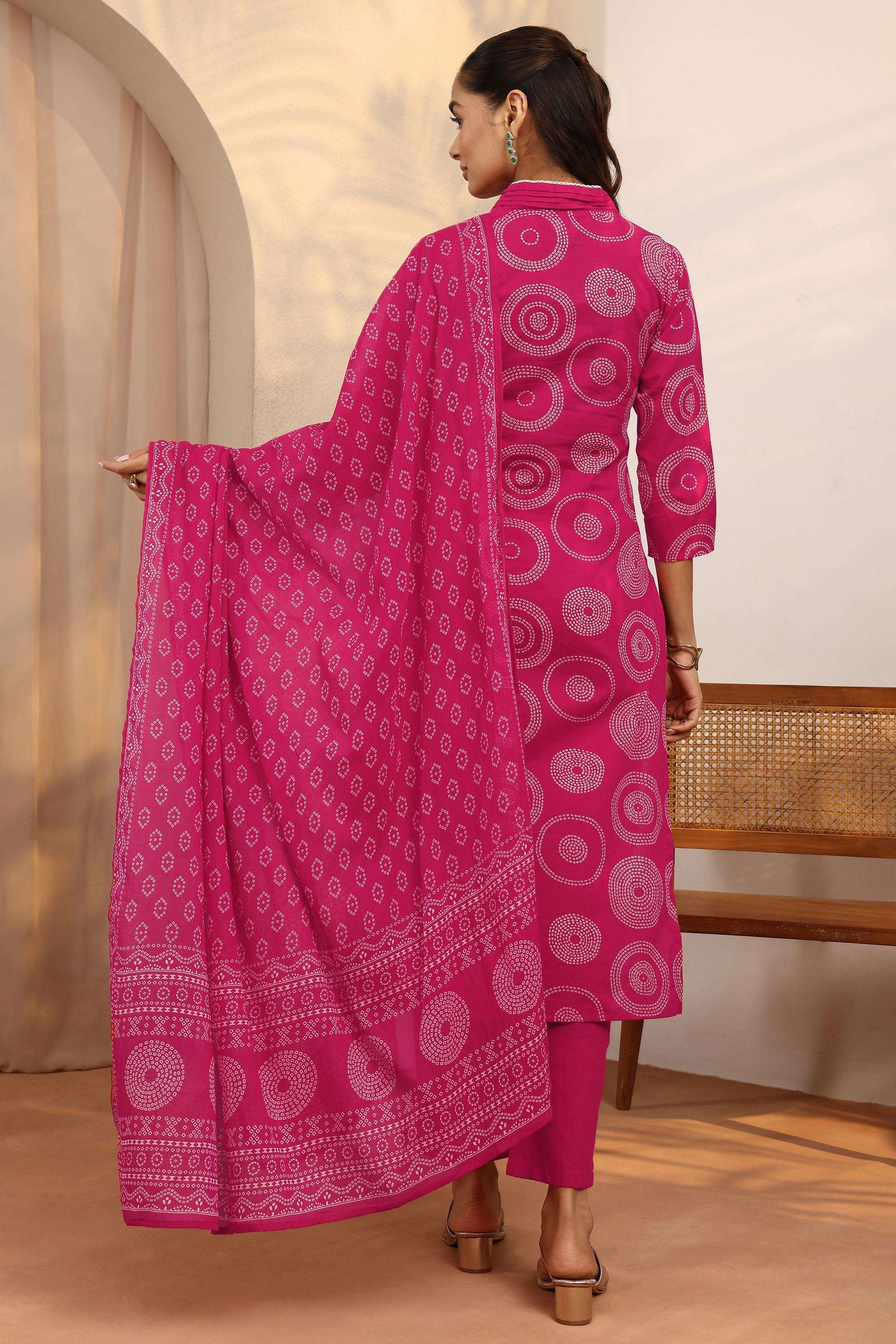 Printed-Cotton-V-Neck-Women-Festive-Wear-Kurta-with-Pant-and-Dupatta