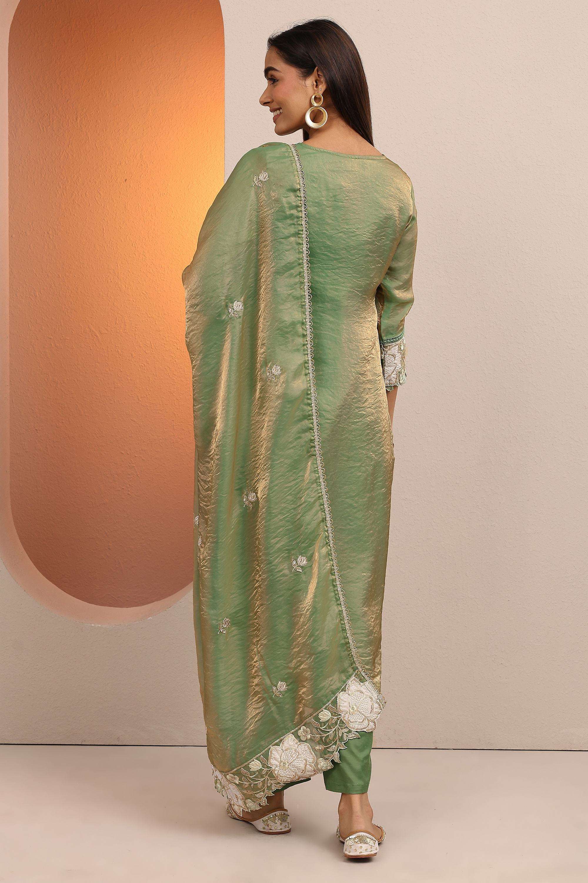 Embroidered-Organza-V-Neck-Women-Kurta-with-Pant-and-Dupatta