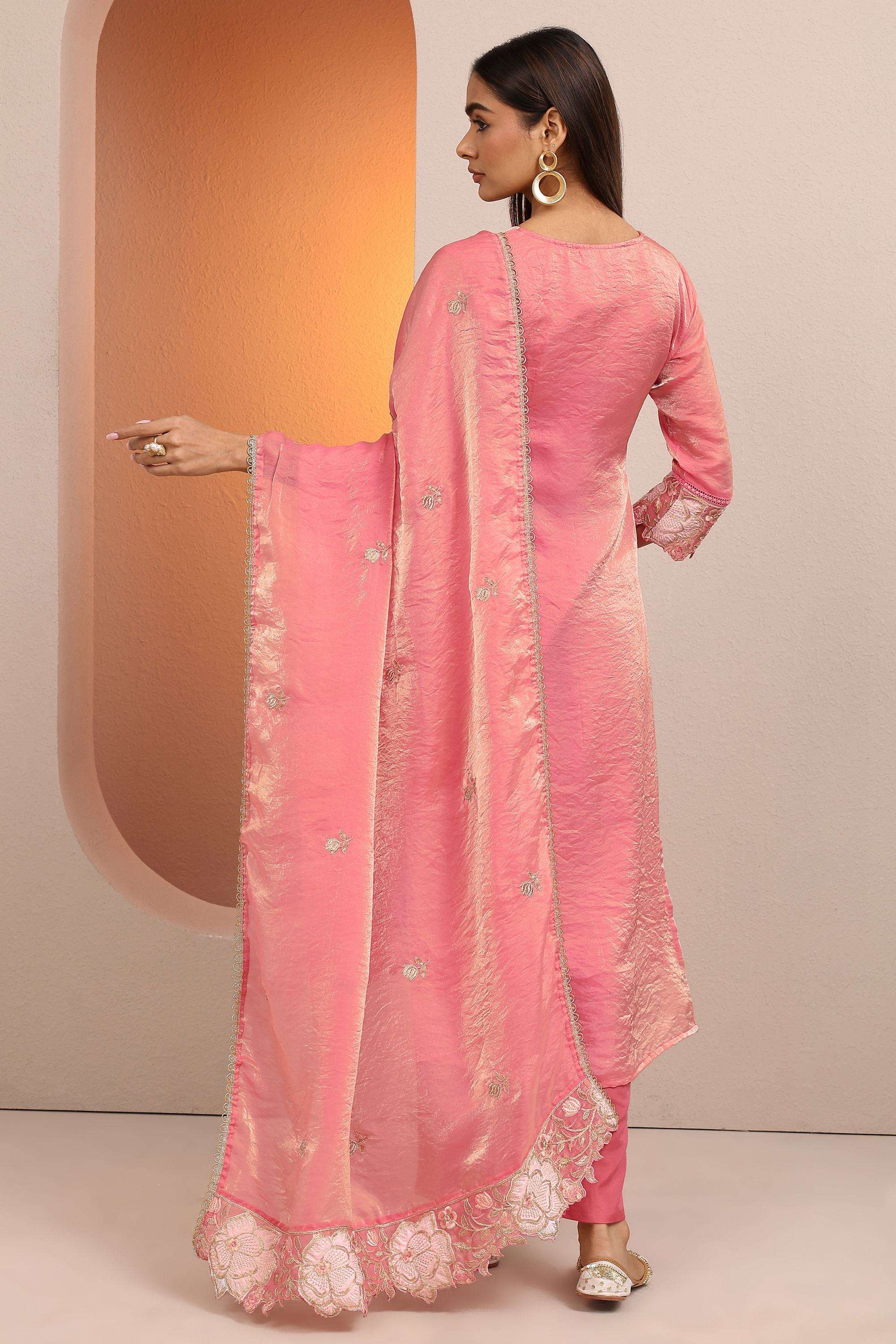 Embroidered-Organza-V-Neck-Women-Kurta-with-Pant-and-Dupatta