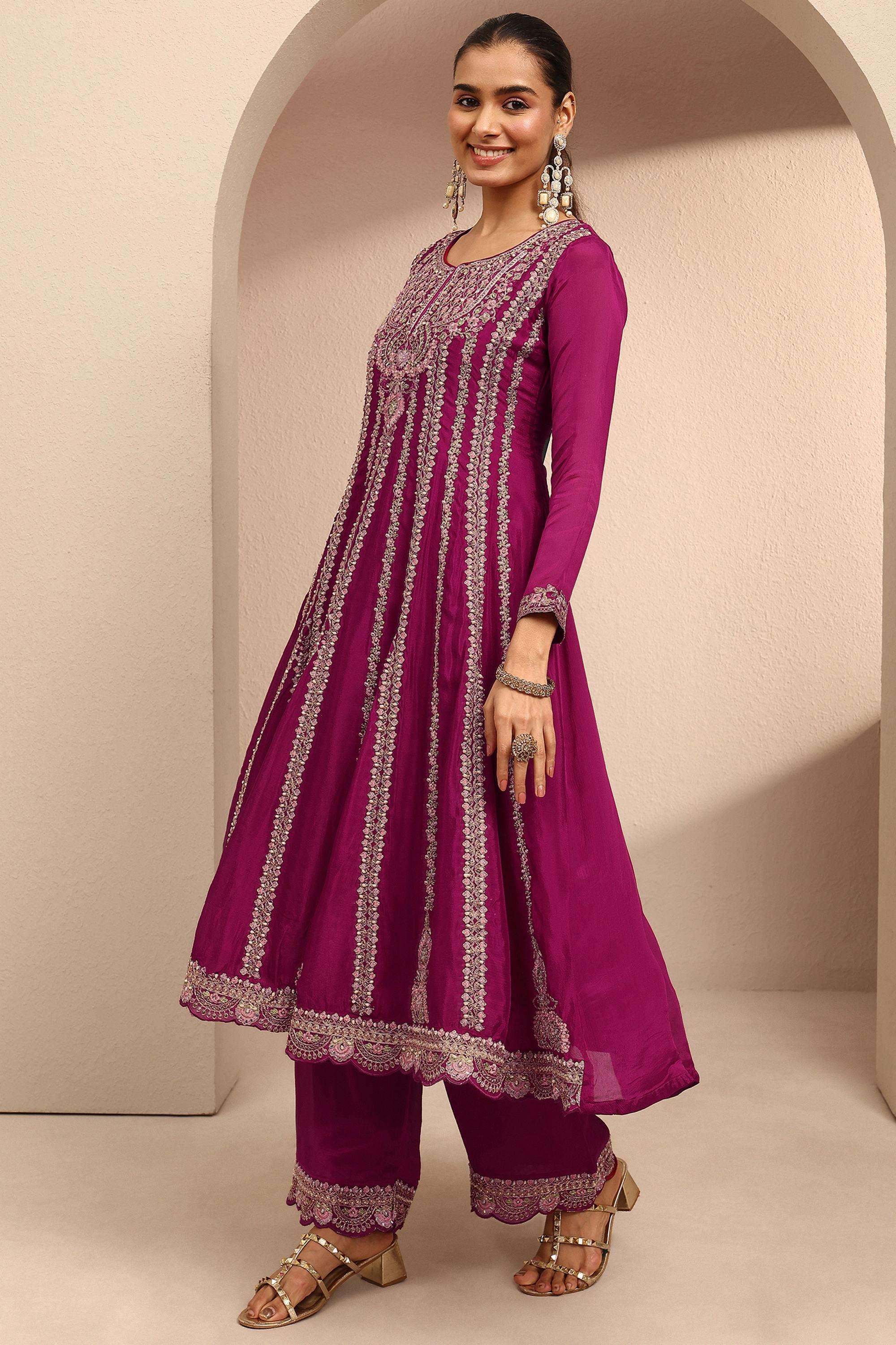 Embroidered-Blended-Fabric-Round-Neck-Women-Kurta-with-Palazzo-and-Dupatta