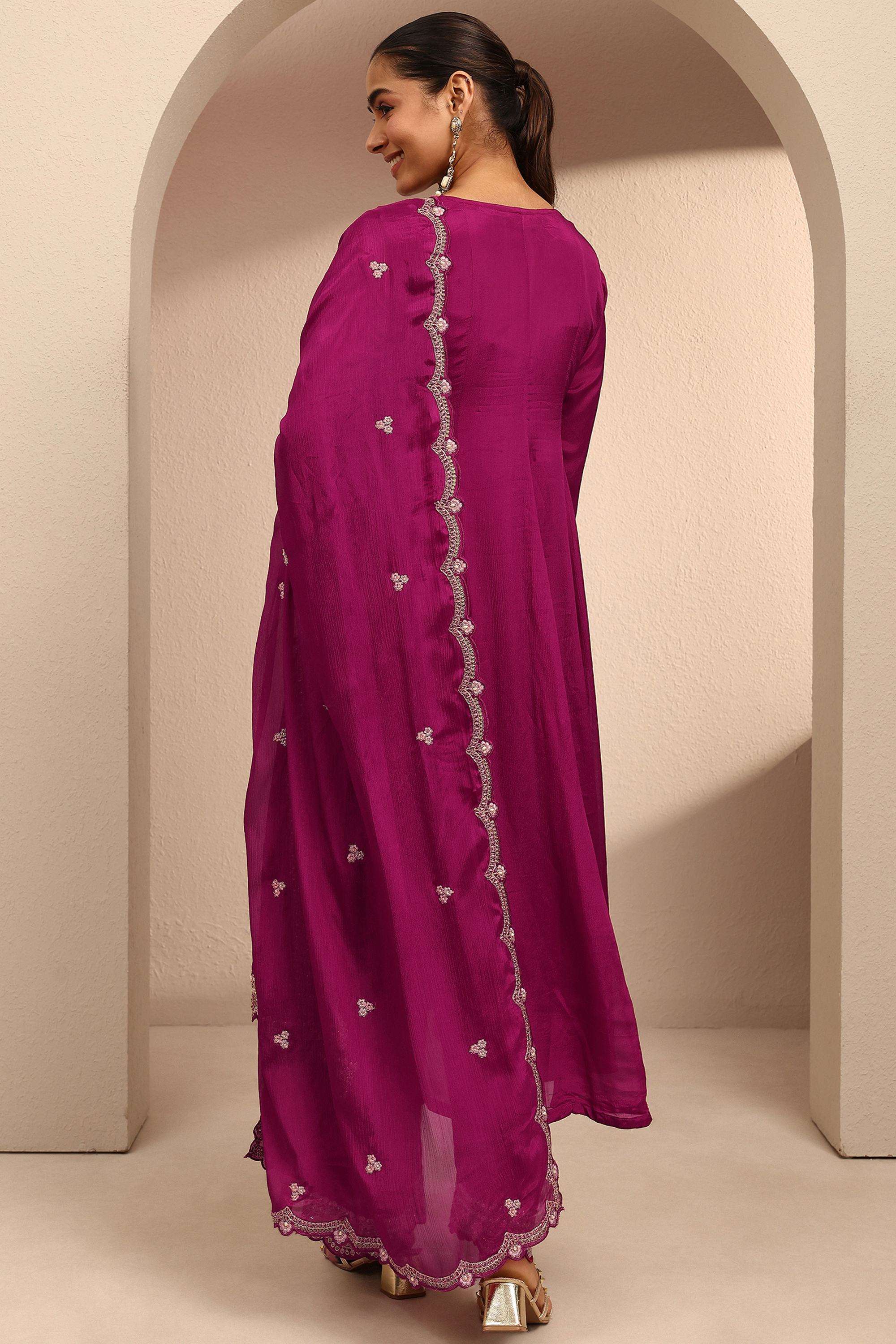 Embroidered-Blended-Fabric-Round-Neck-Women-Kurta-with-Palazzo-and-Dupatta