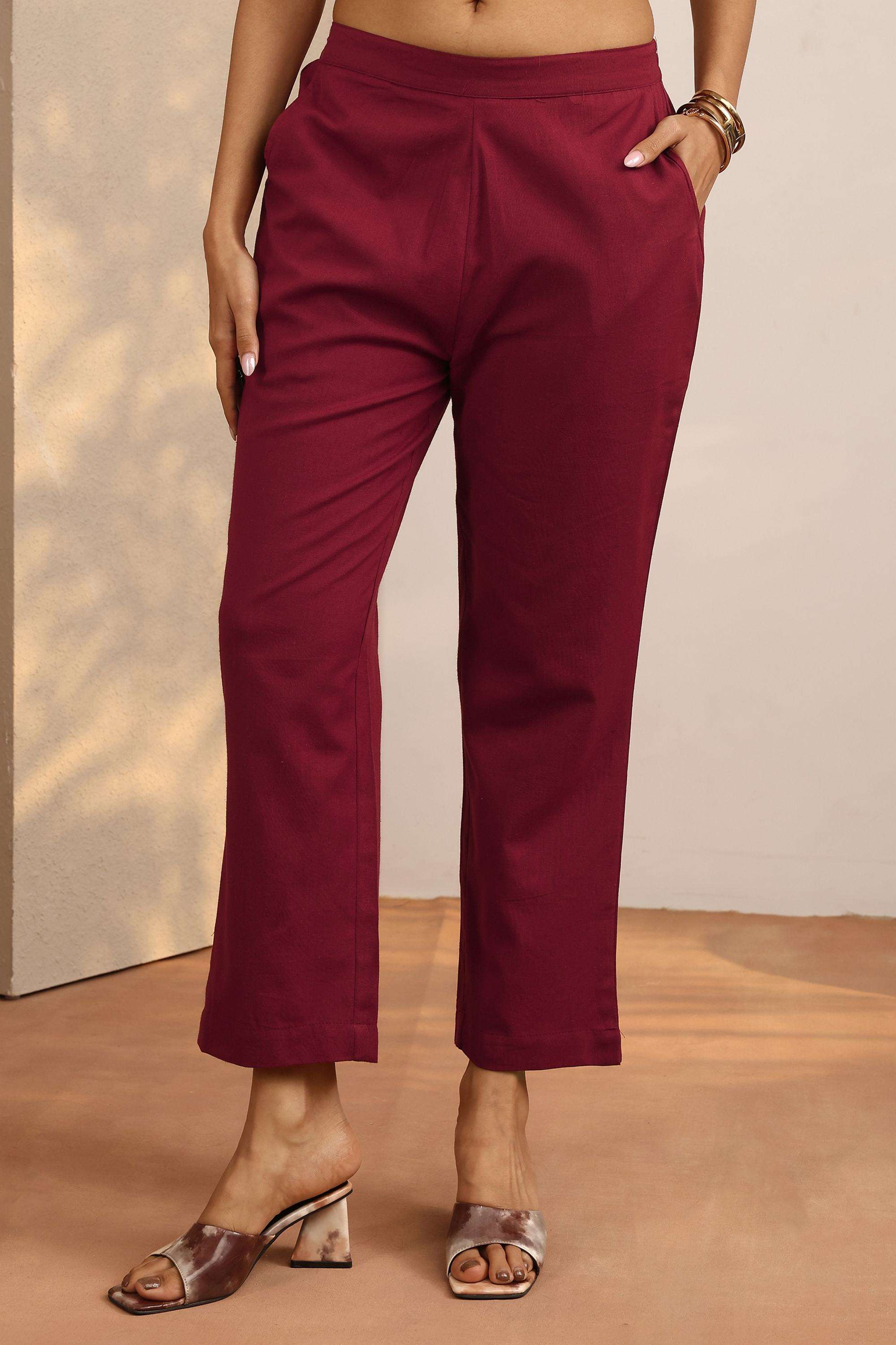 Solid-Straight-Fit-Cotton-Women-s-Festive-Wear-Trousers