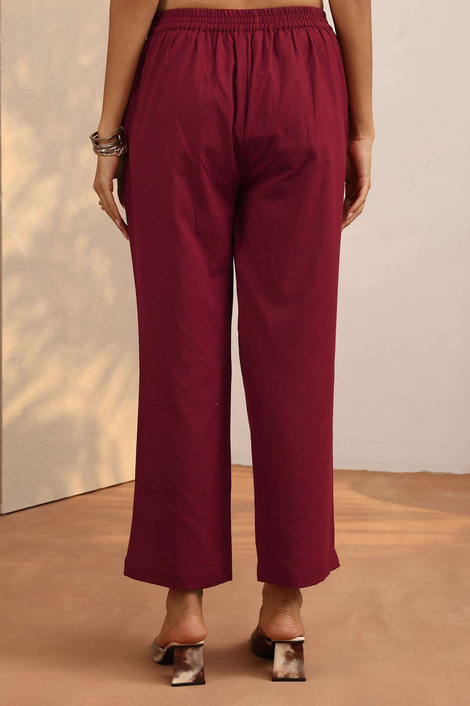 Solid-Straight-Fit-Cotton-Women-s-Festive-Wear-Trousers