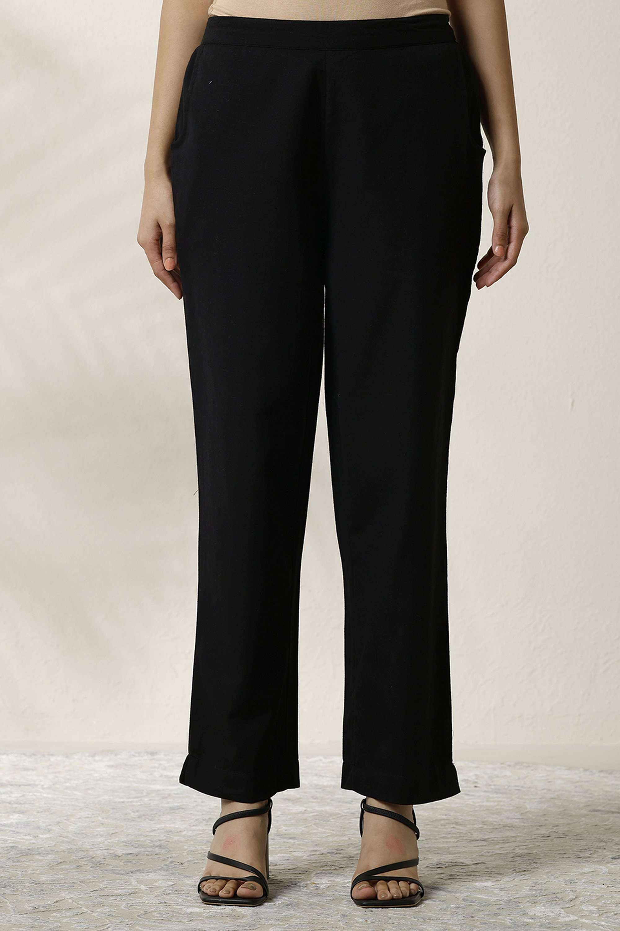 Solid-Regular-Fit-Cotton-Women-Casual-Wear-Trouser