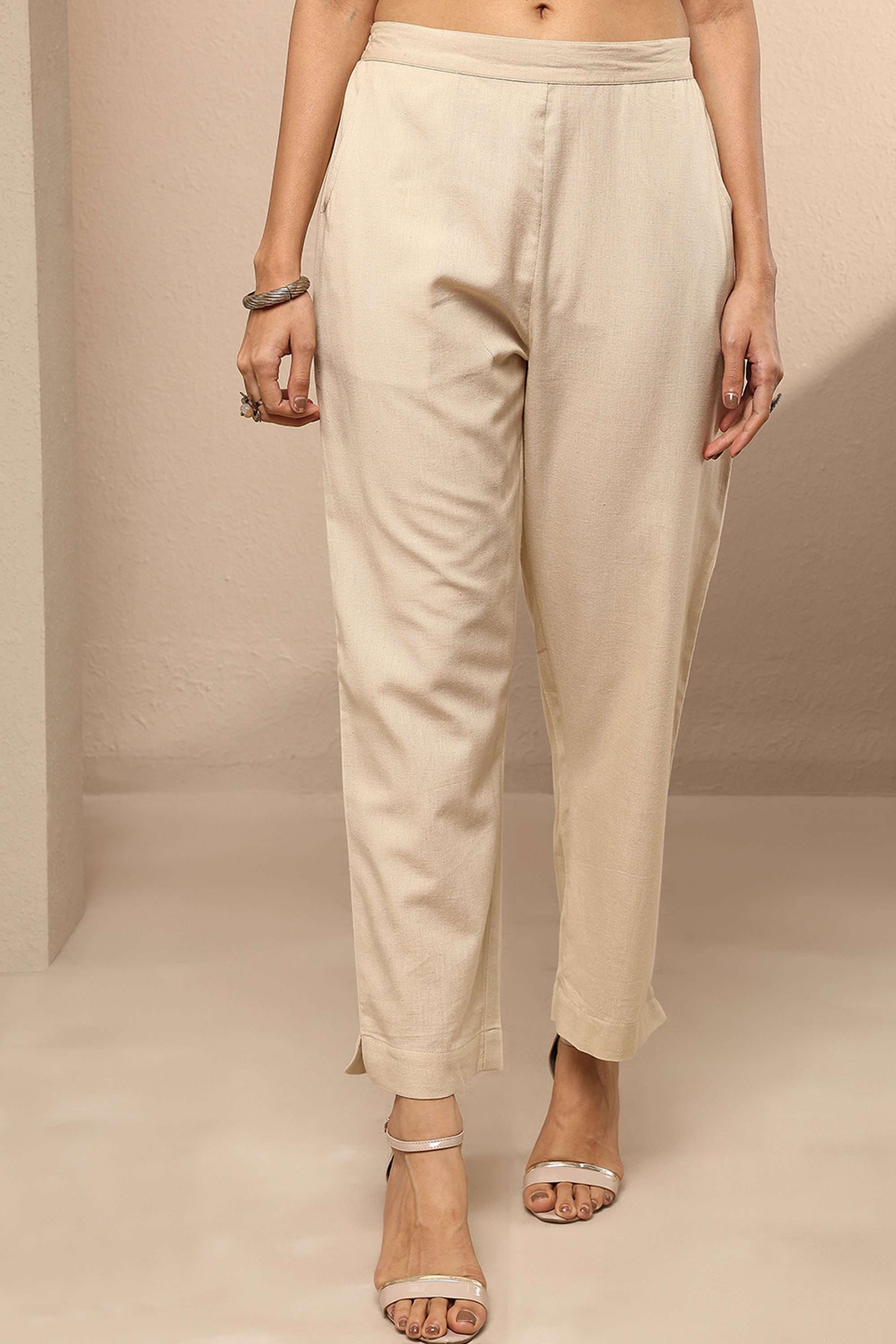 Solid-Straight-Fit-Cotton-Women-Casual-Wear-Trouser