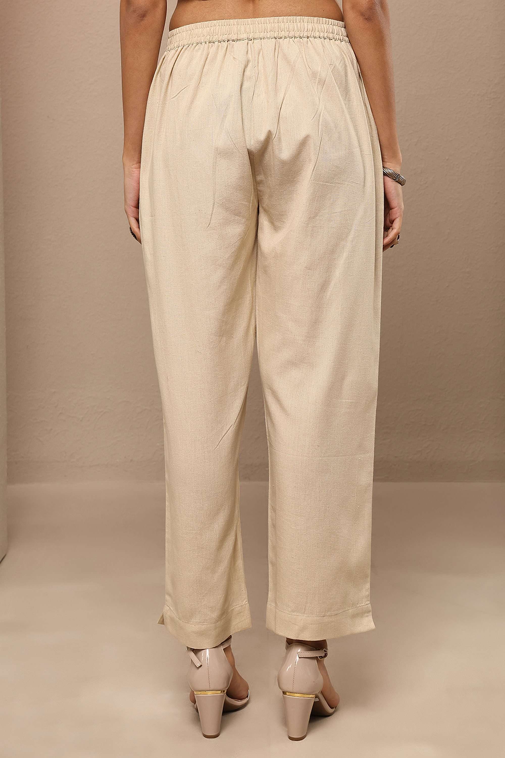 Solid-Straight-Fit-Cotton-Women-Casual-Wear-Trouser