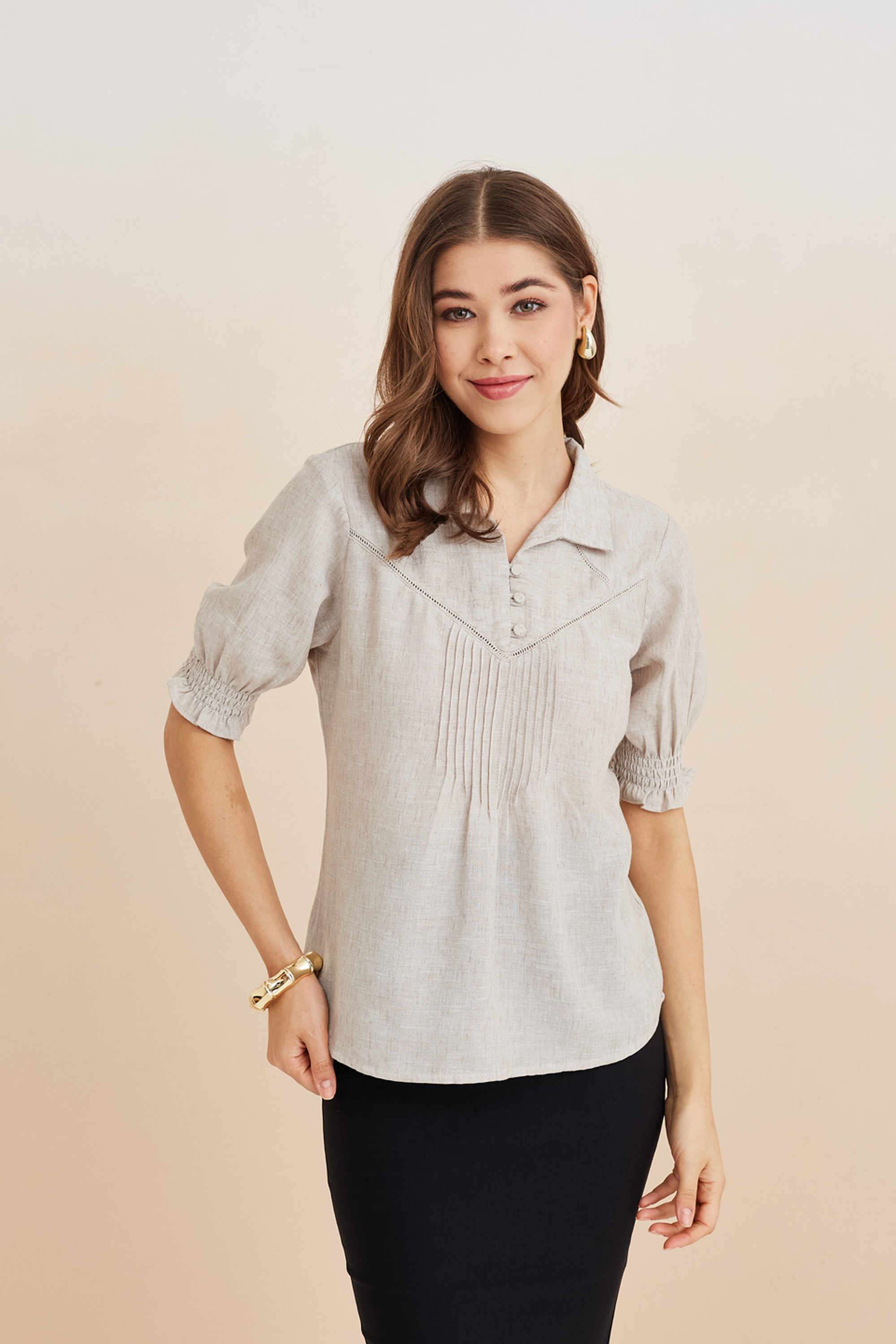 Solid-Blended-Fabric-Women-s-Top