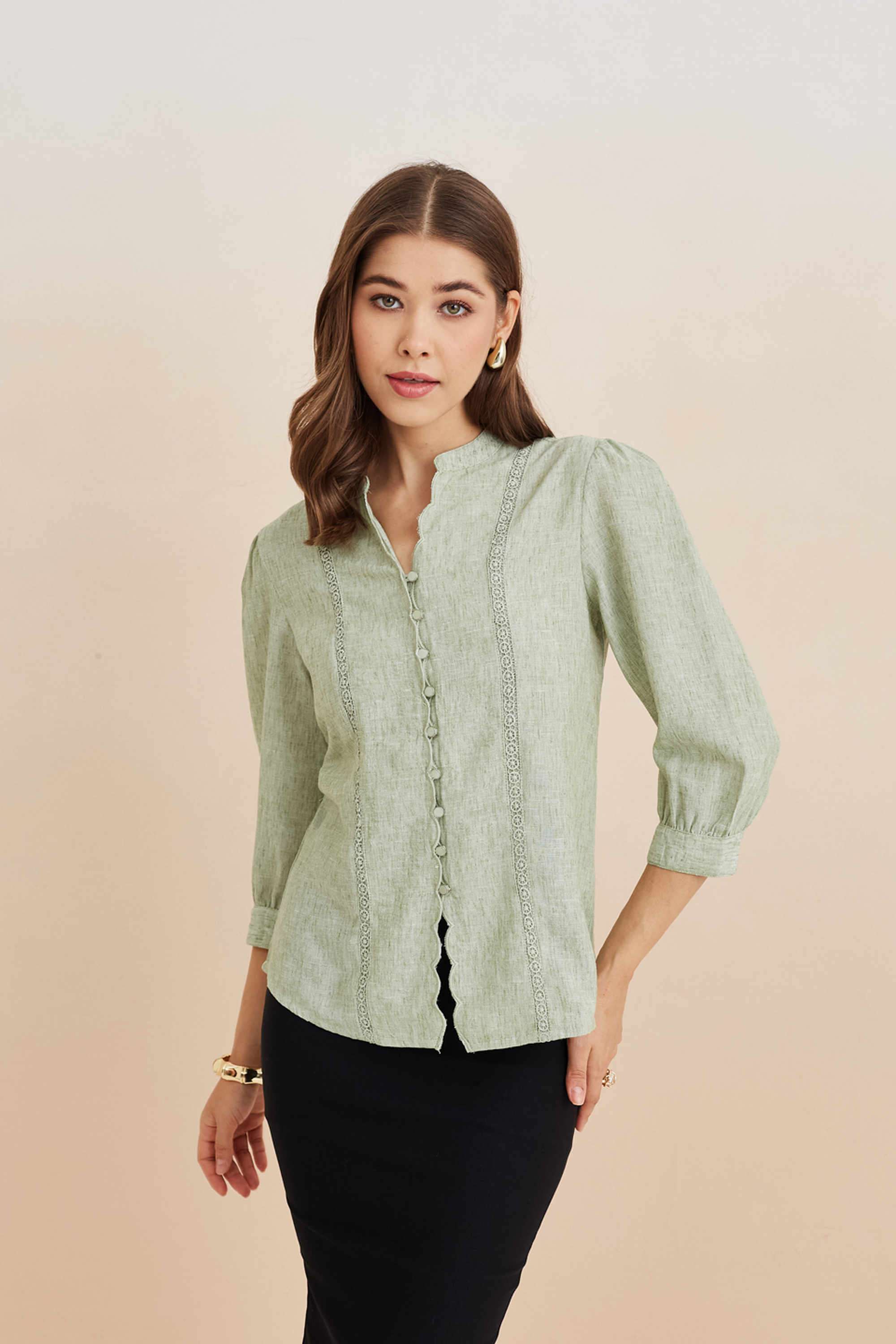 Solid-Blended-Fabric-Women-s-Top
