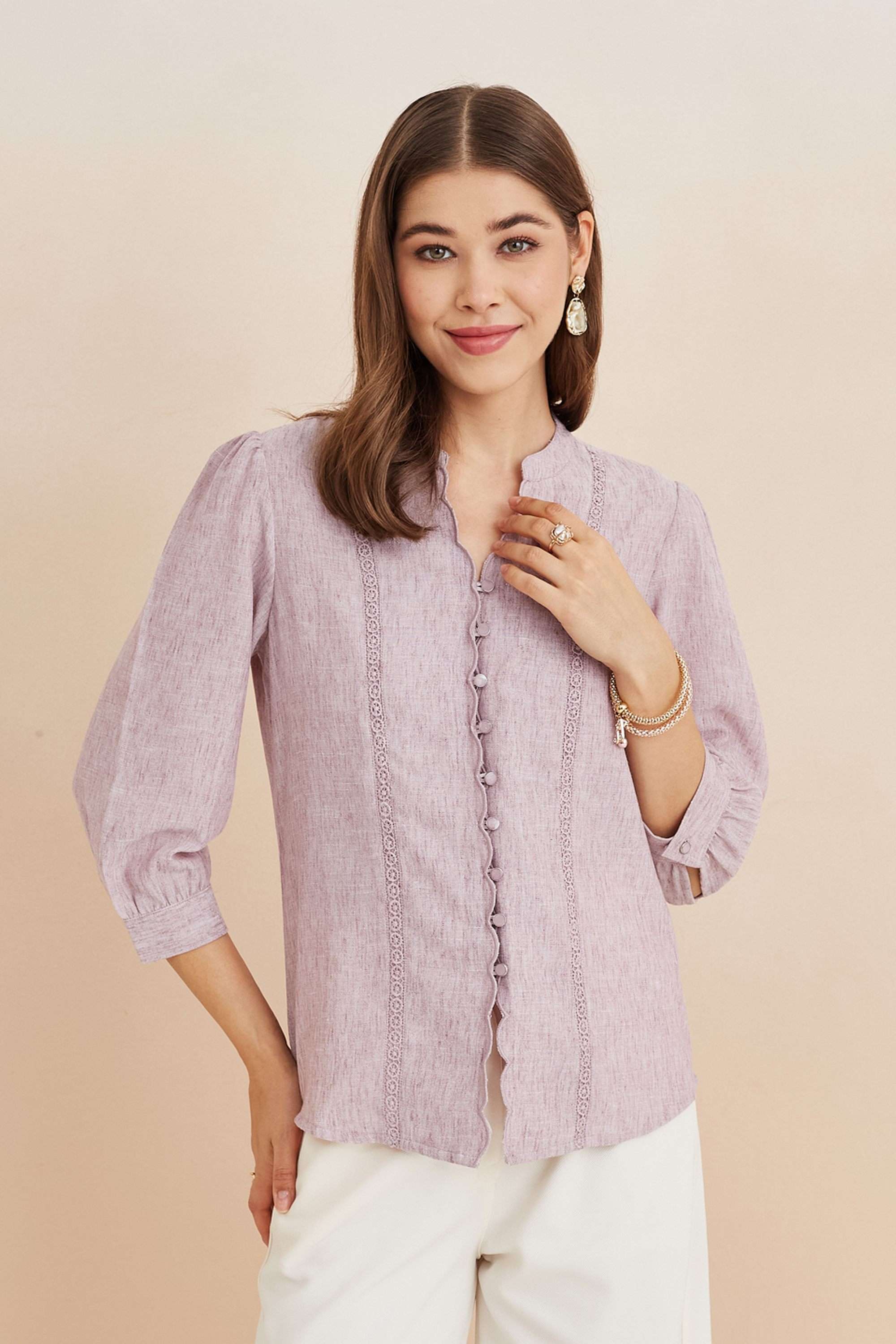 latin quarters Solid Polyester Collared Women's Top-picture-32