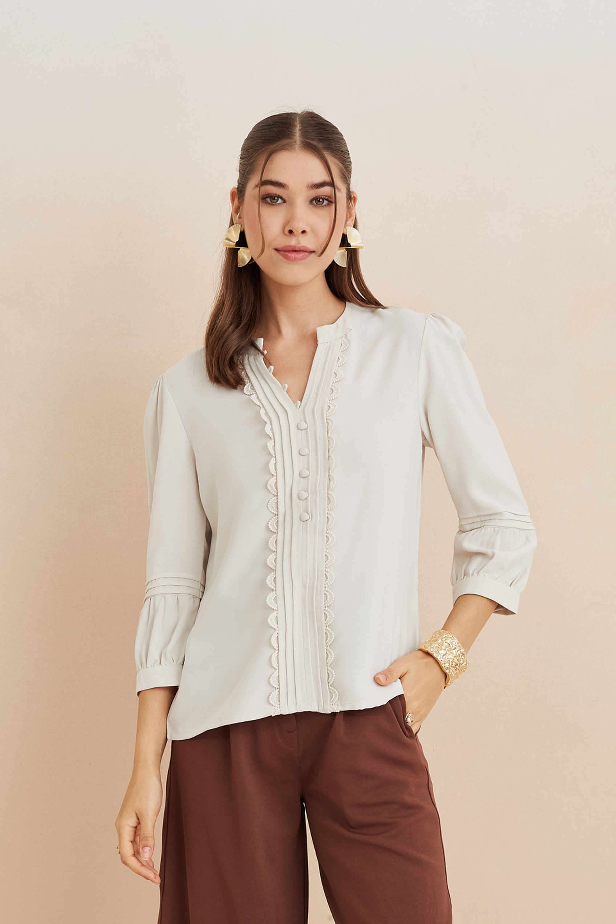 Solid-Blended-Fabric-Women-s-Top