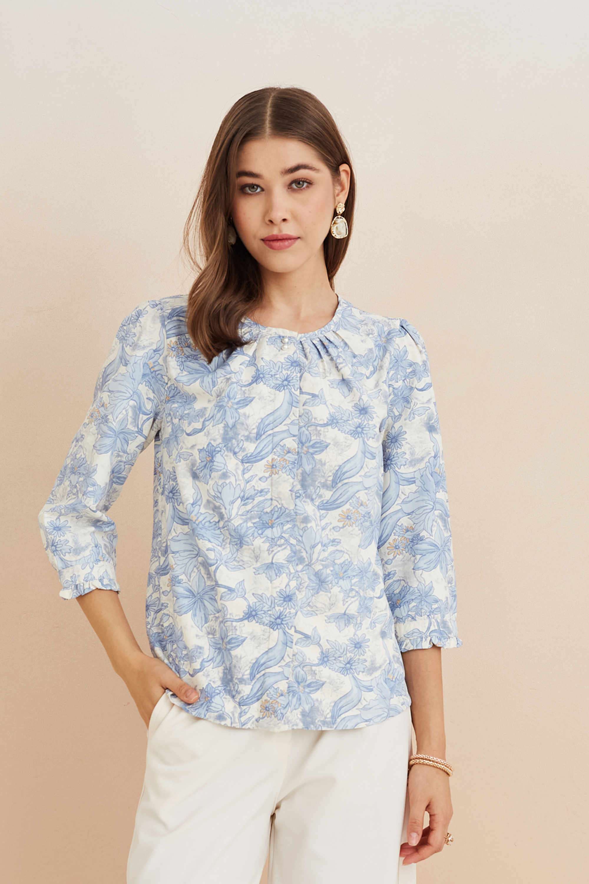 Solid-Blended-Fabric-Women-s-Top