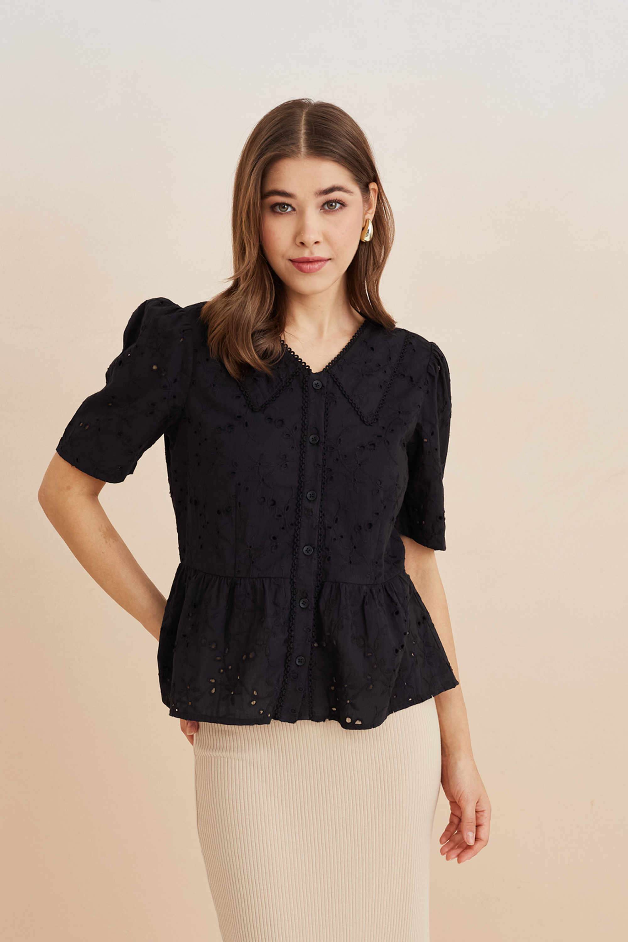 Solid-Blended-Fabric-Women-s-Top