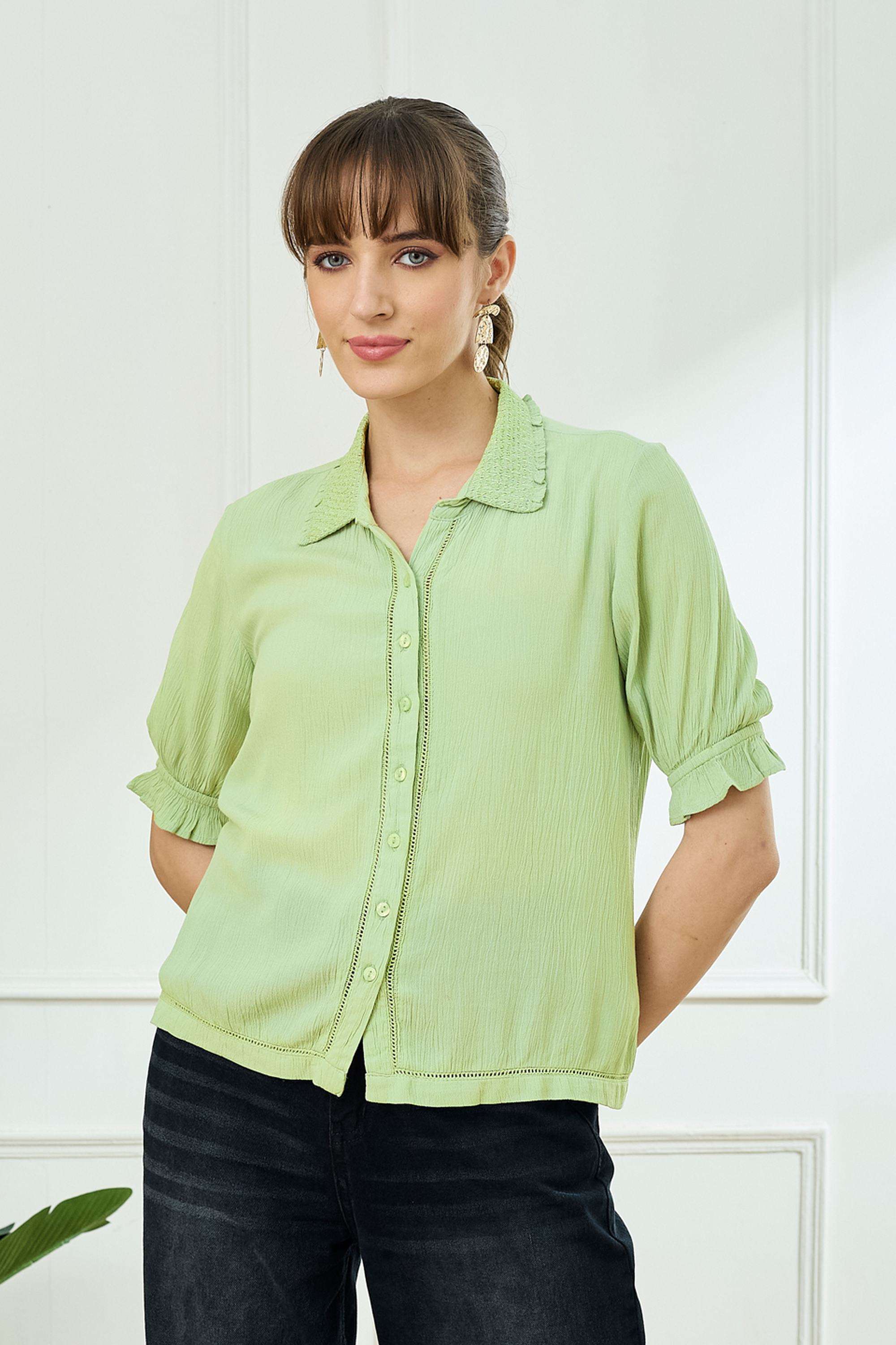 Solid-Viscose-Collared-Women-s-Shirt