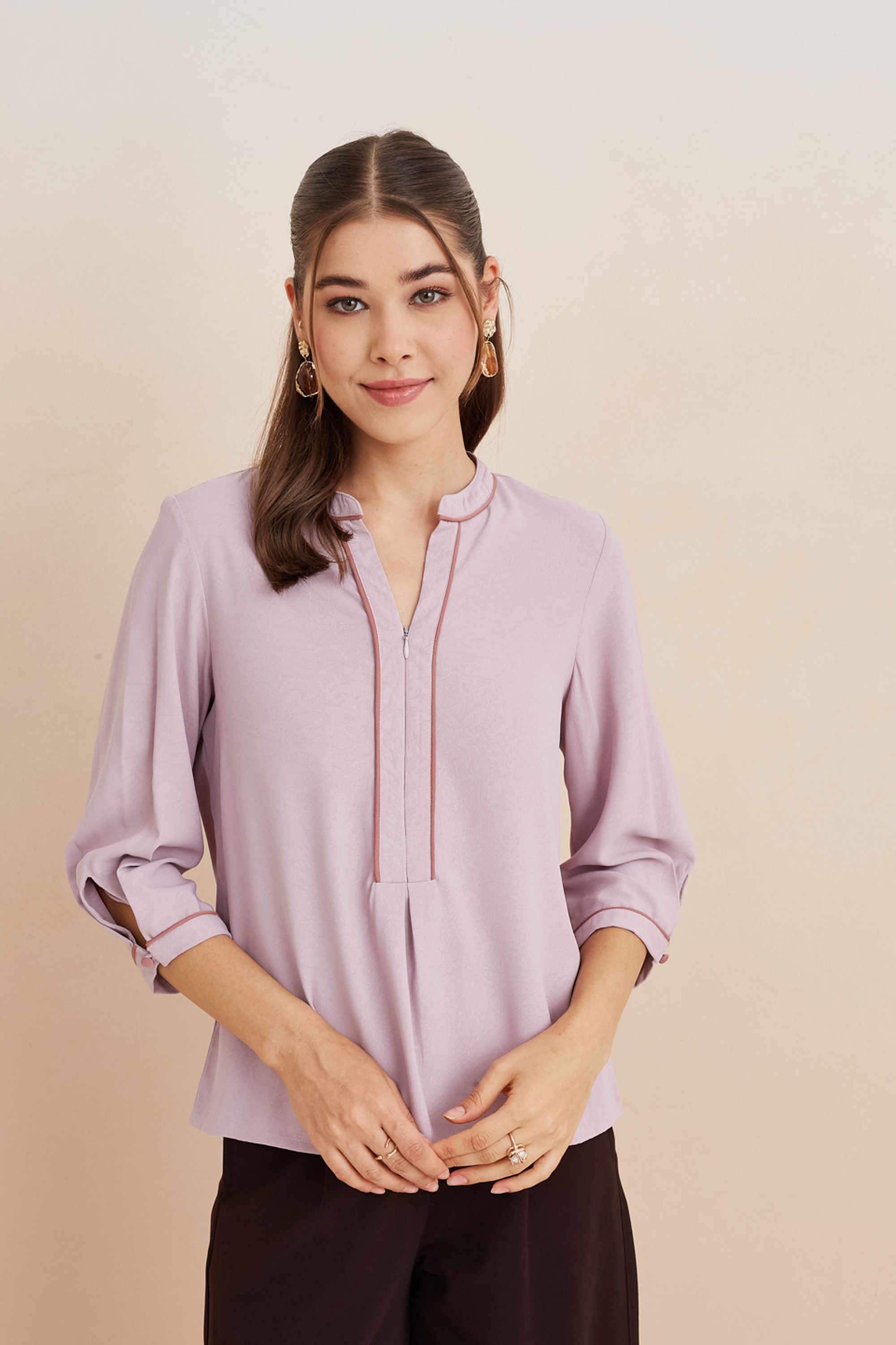 Solid-Blended-Fabric-Women-s-Top