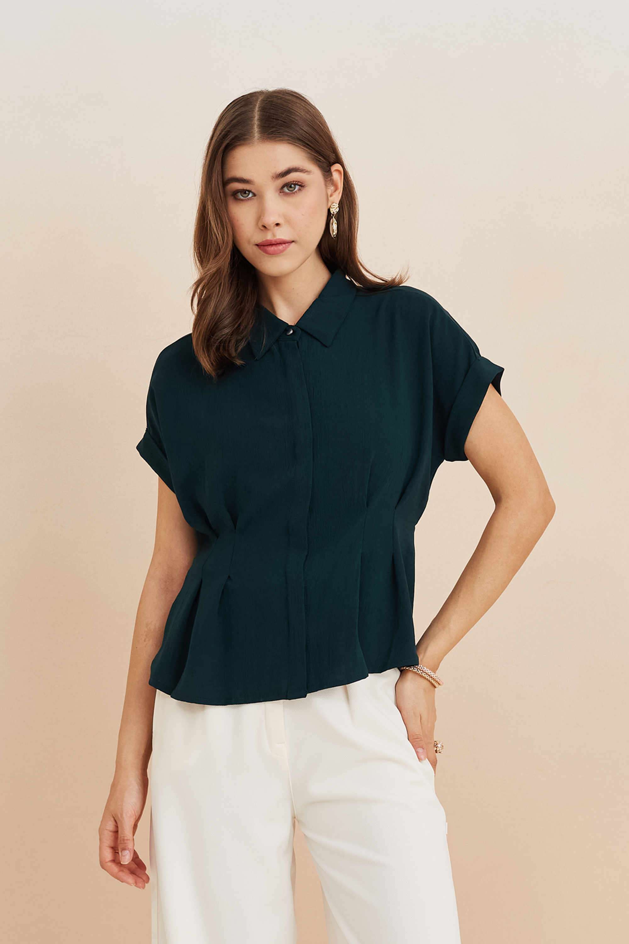 Solid-Blended-Fabric-Women-s-Top