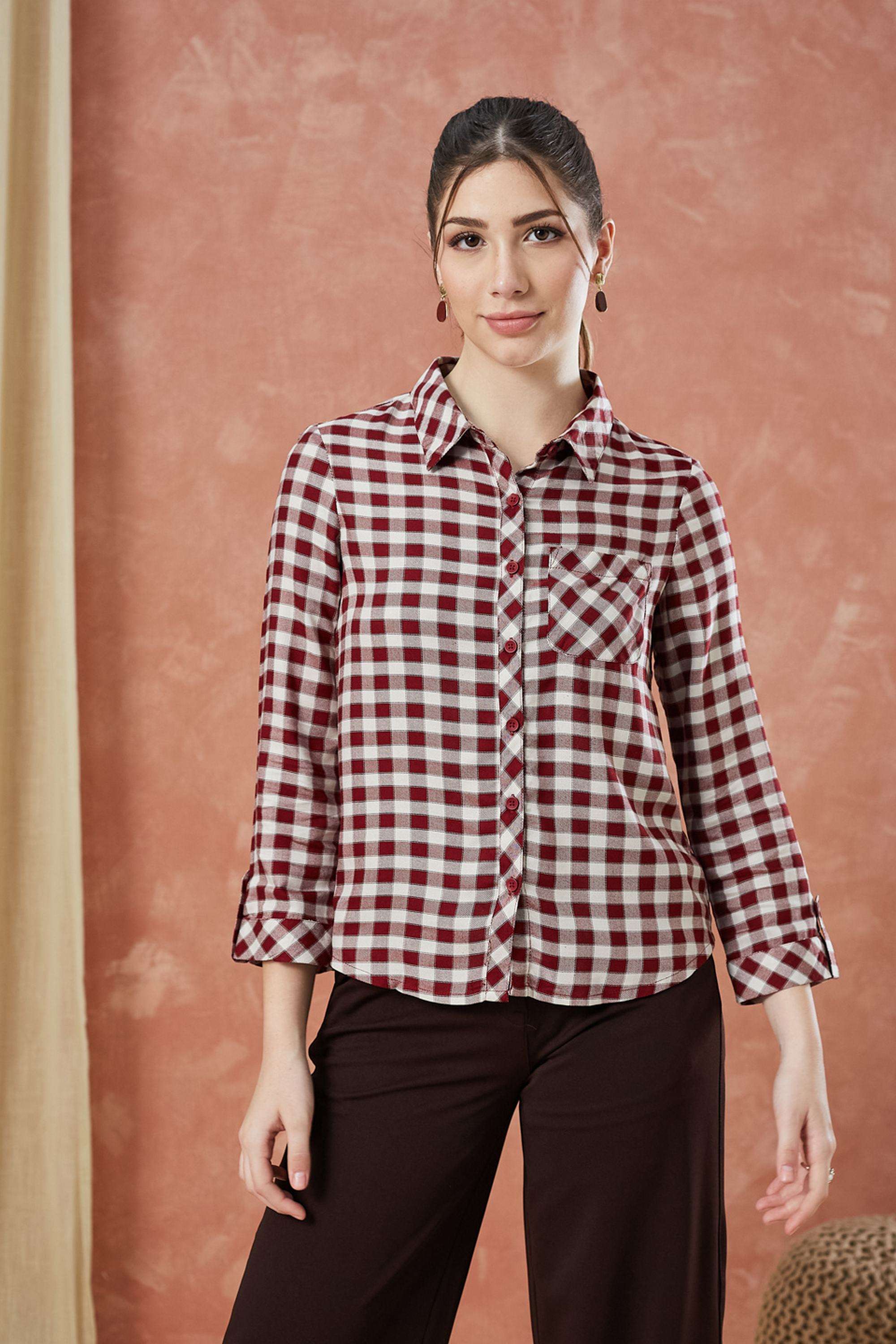 Checks-Viscose-Collared-Women-s-Shirt
