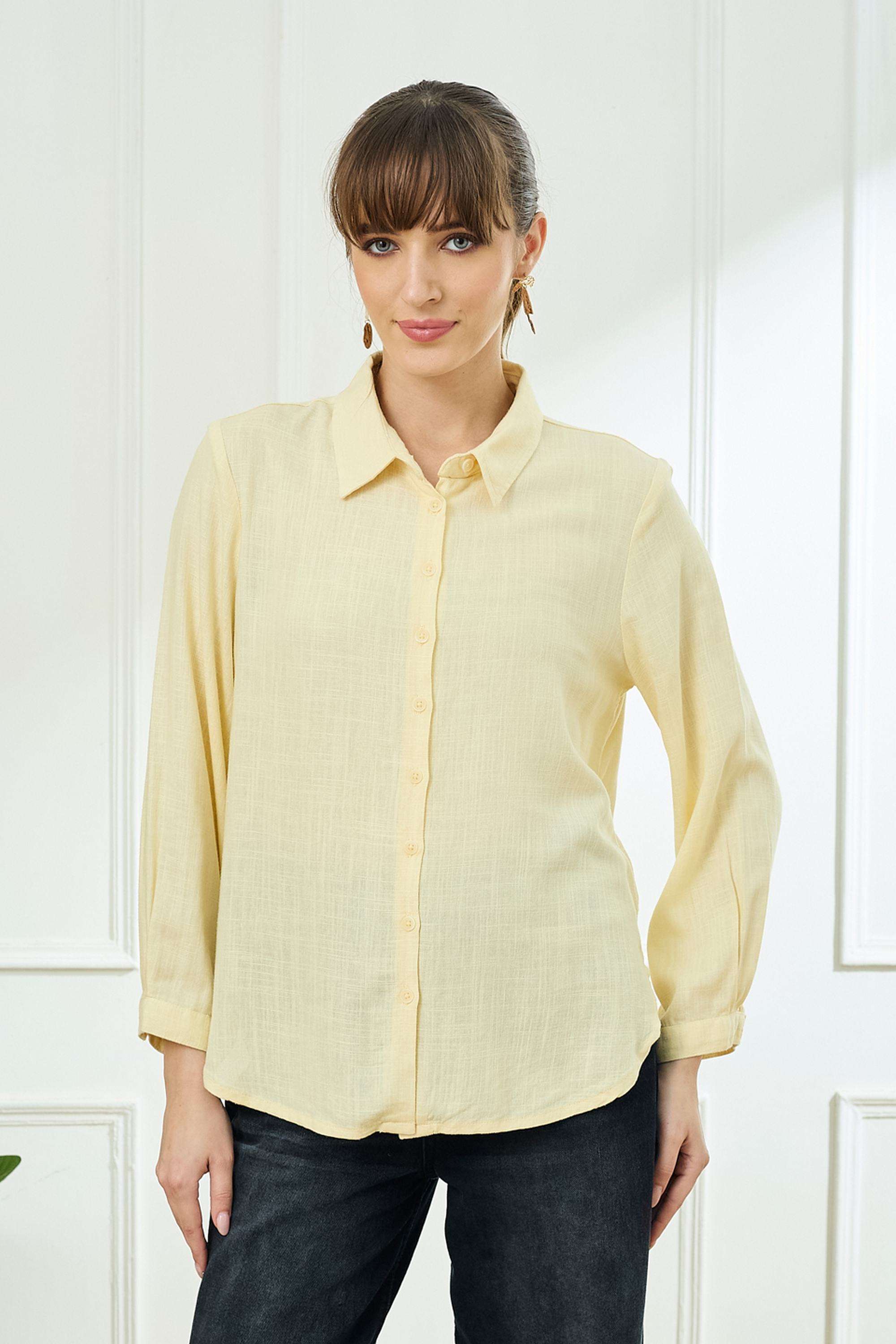 Solid-Linen-Collared-Women-s-Shirt