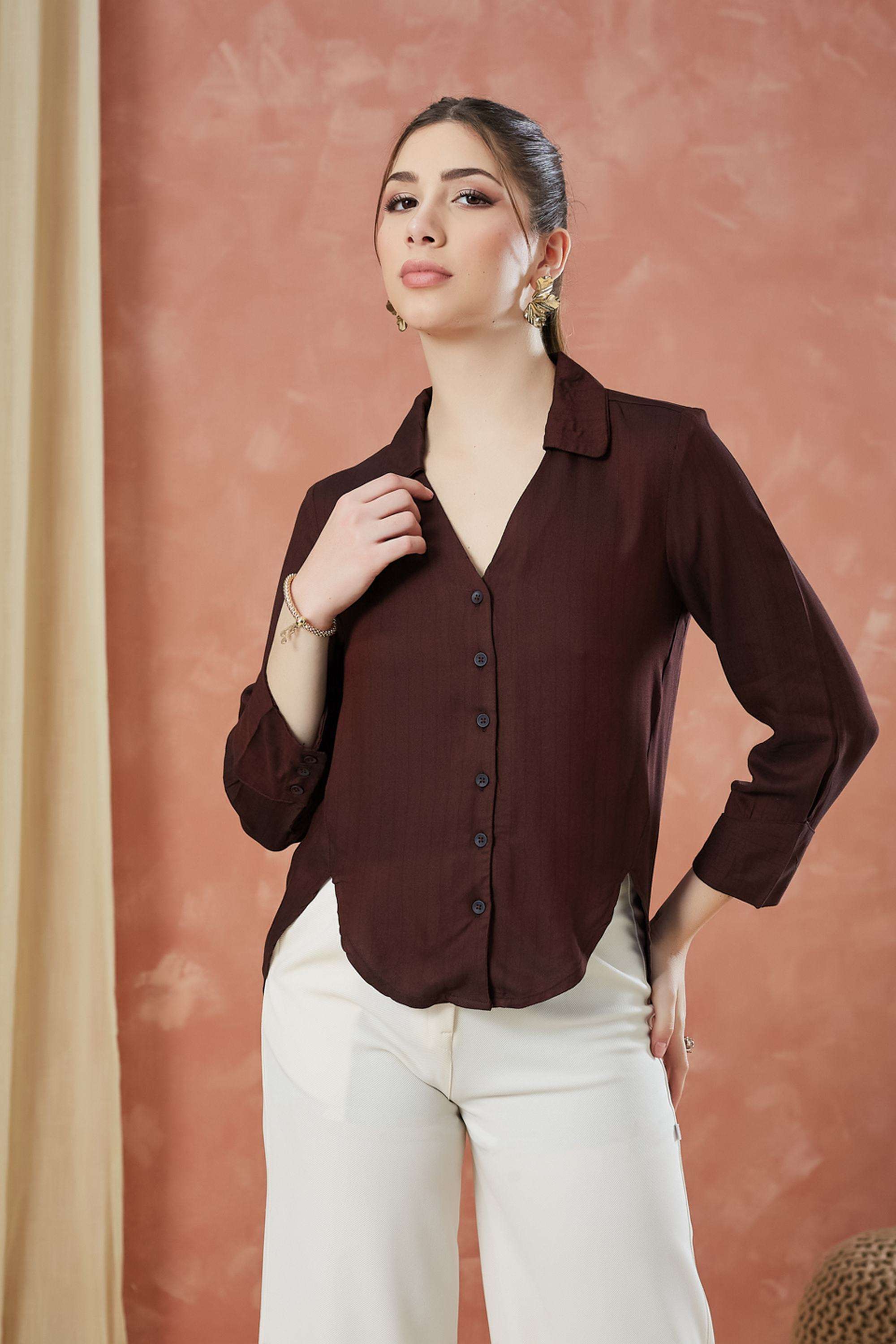 Solid-Viscose-Collared-Women-s-Shirt