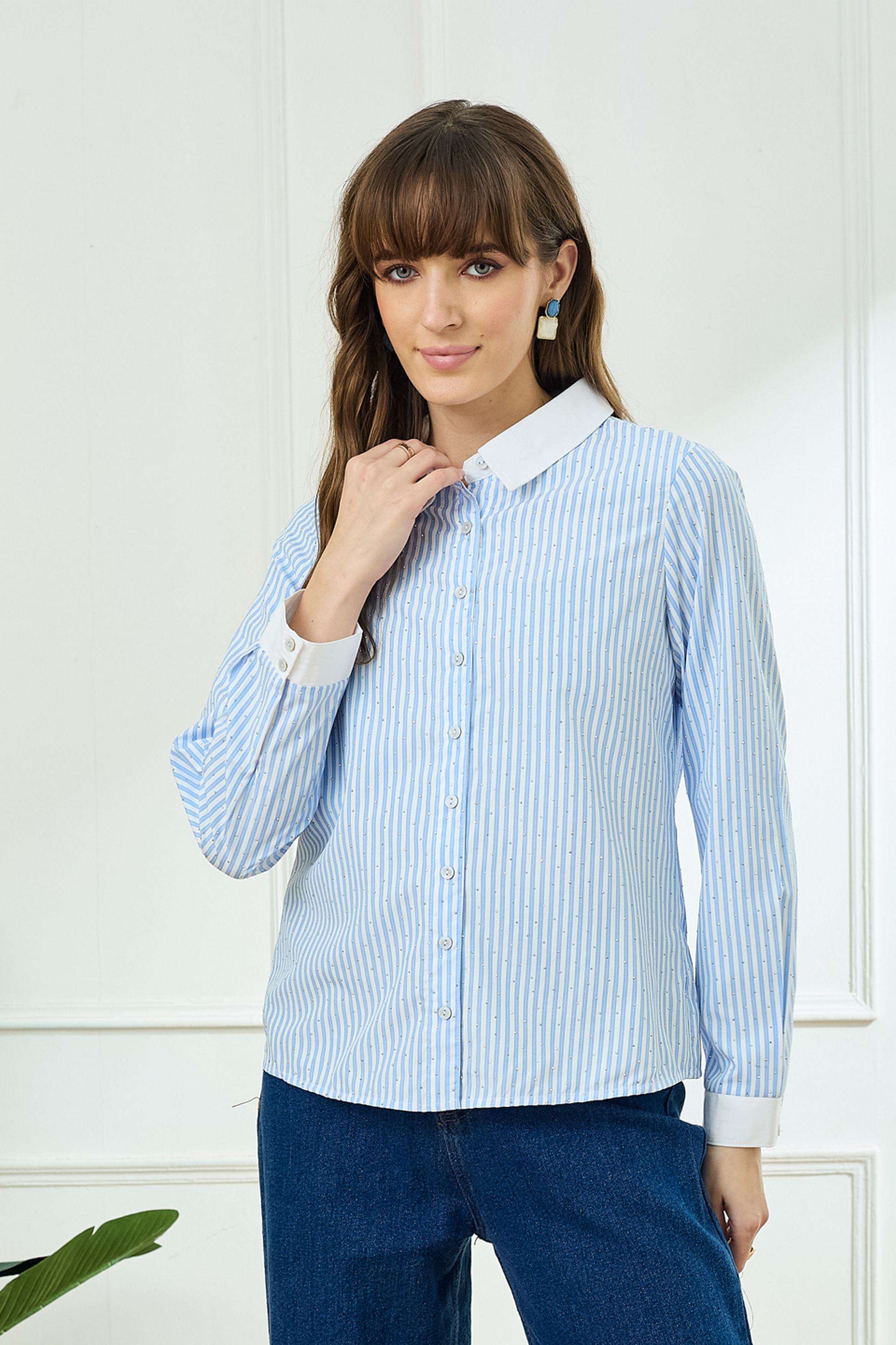 Stripes-Viscose-Collared-Women-s-Shirt