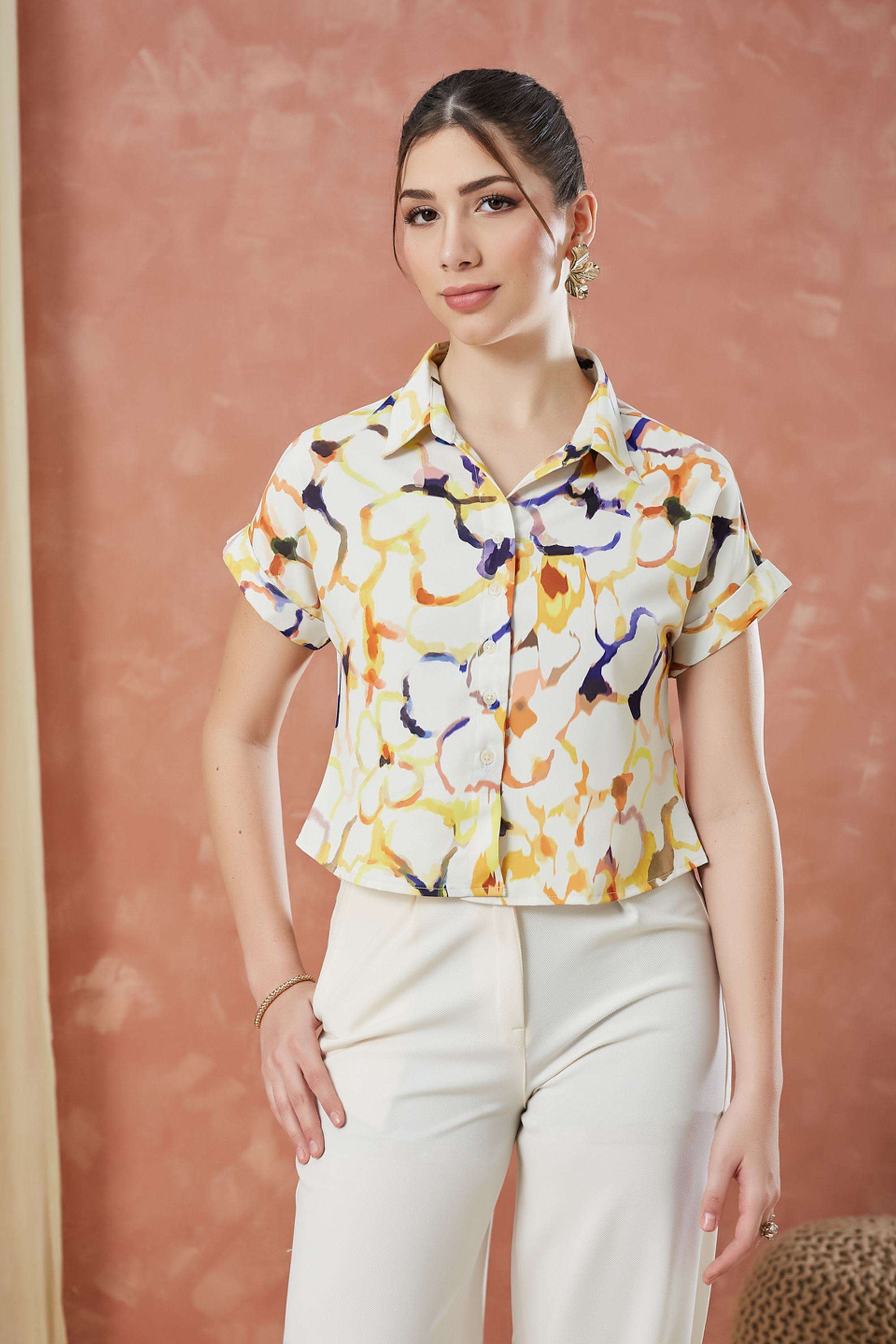 Printed-Polyester-Collared-Women-s-Shirt