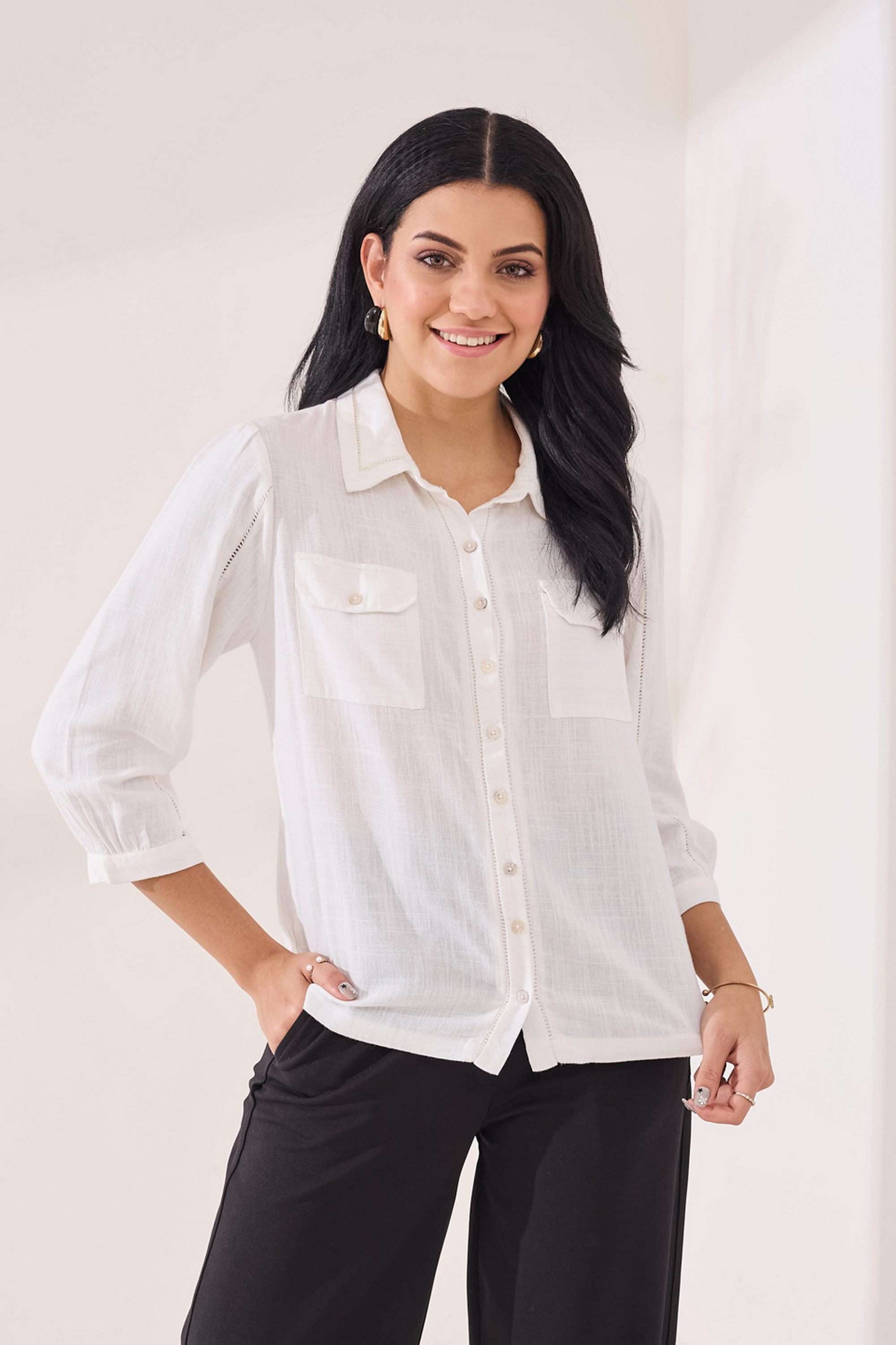 latin quarters Solid Classic Collar Linen Women's Casual Wear Shirt-picture-18