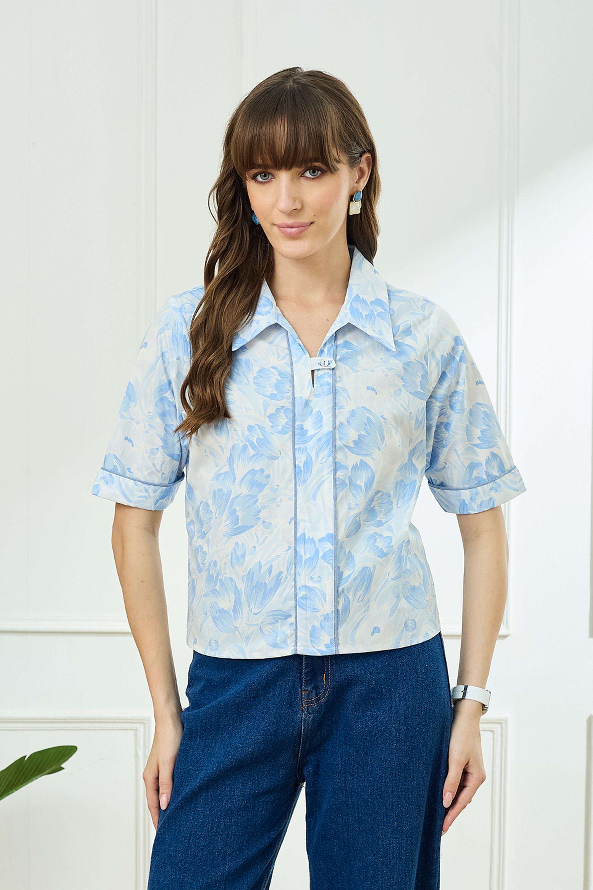 Printed-Cotton-Collared-Women-s-Top