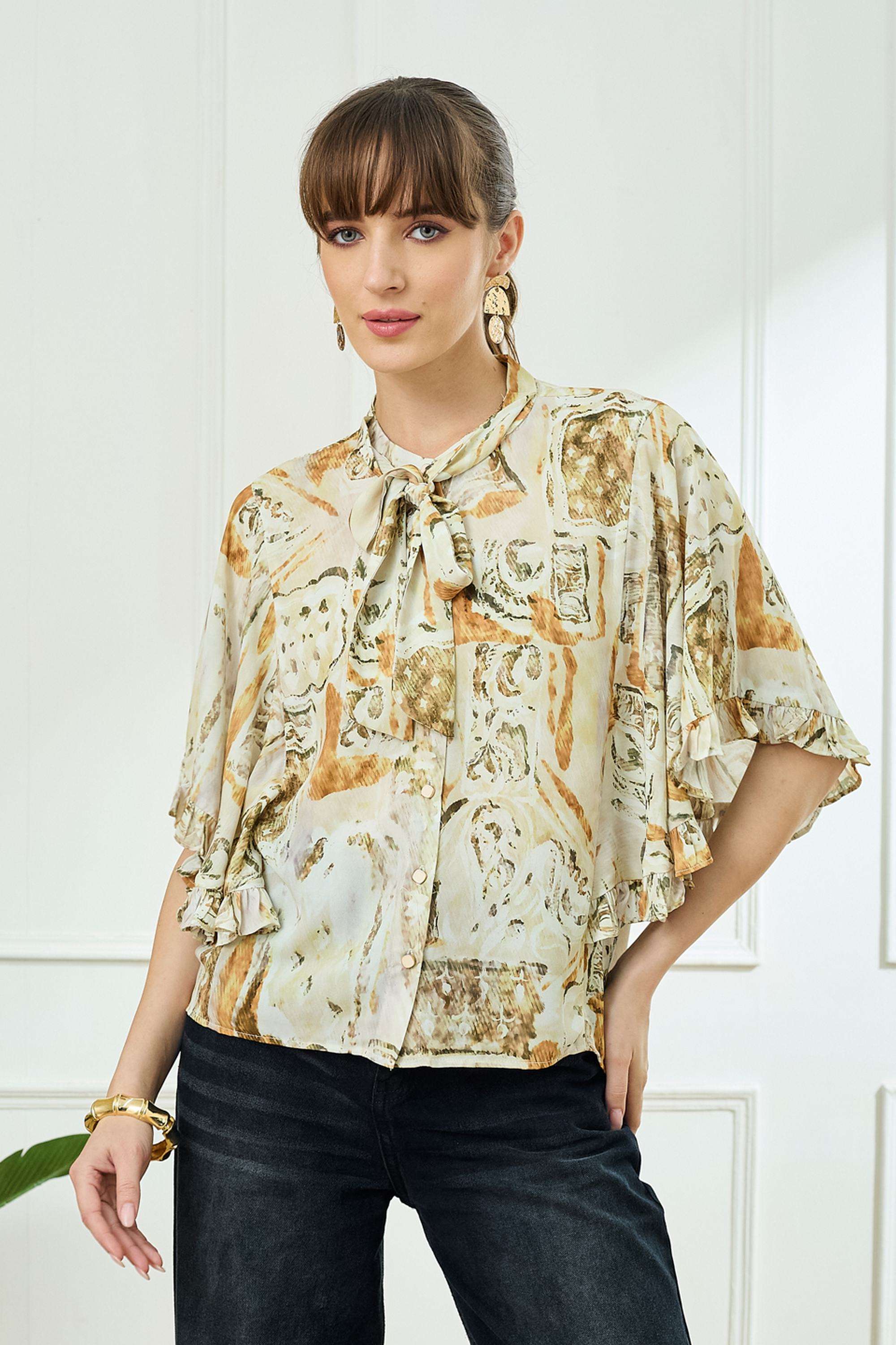 Printed-Polyester-Tie-Up-Neck-Women-s-Top