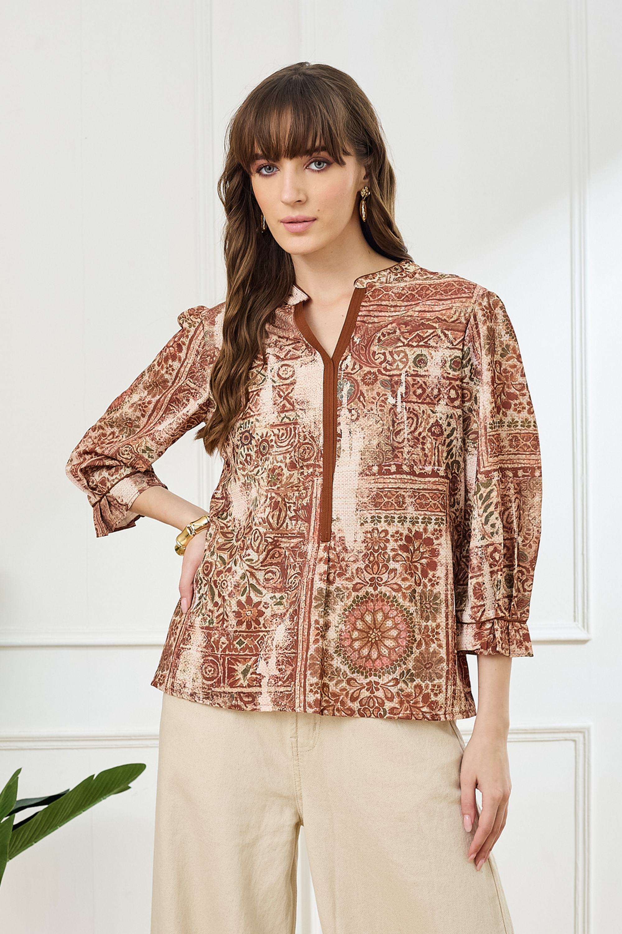 Printed-Polyester-Round-Neck-Women-s-Tunic